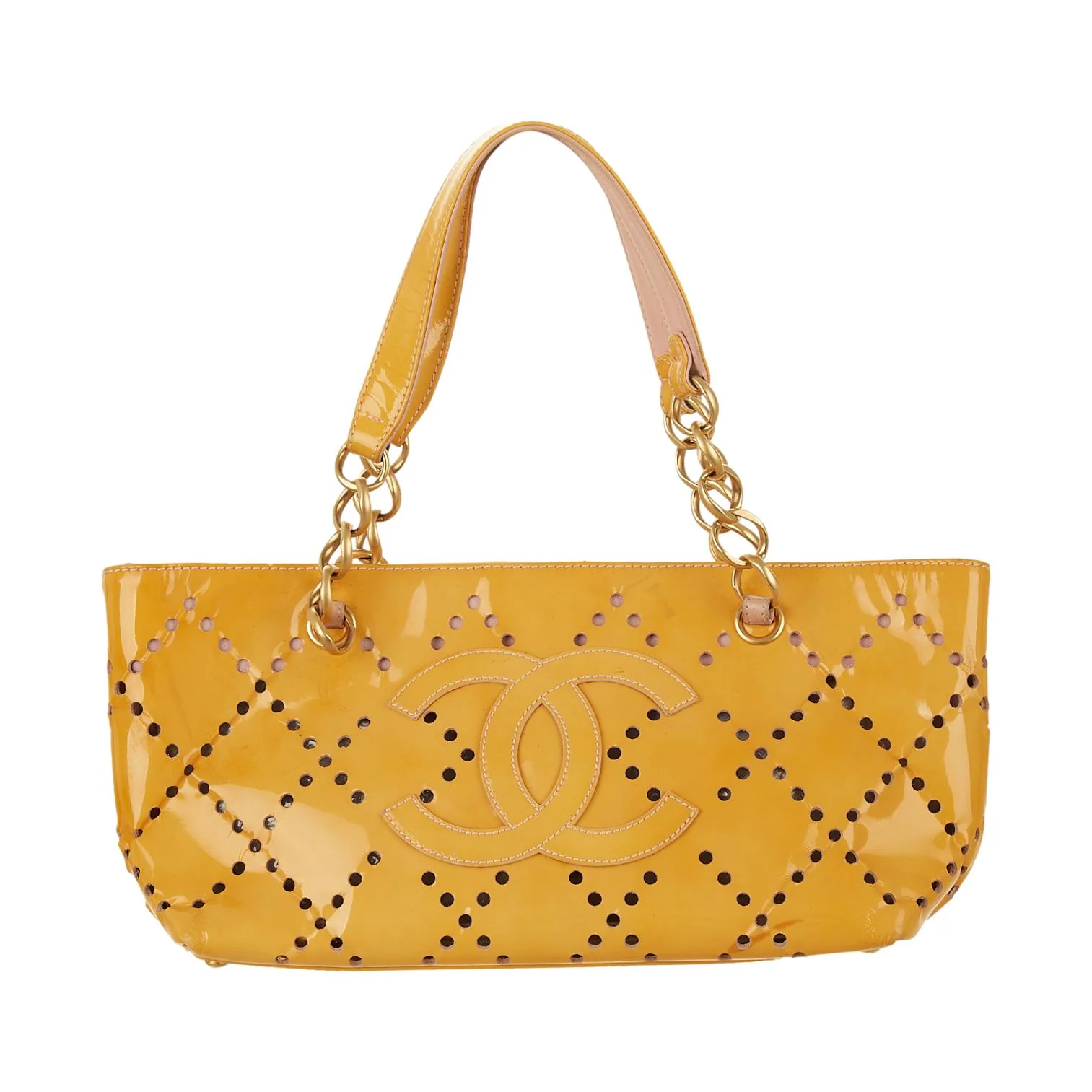 Chanel Peach Perforated Logo Shoulder Bag