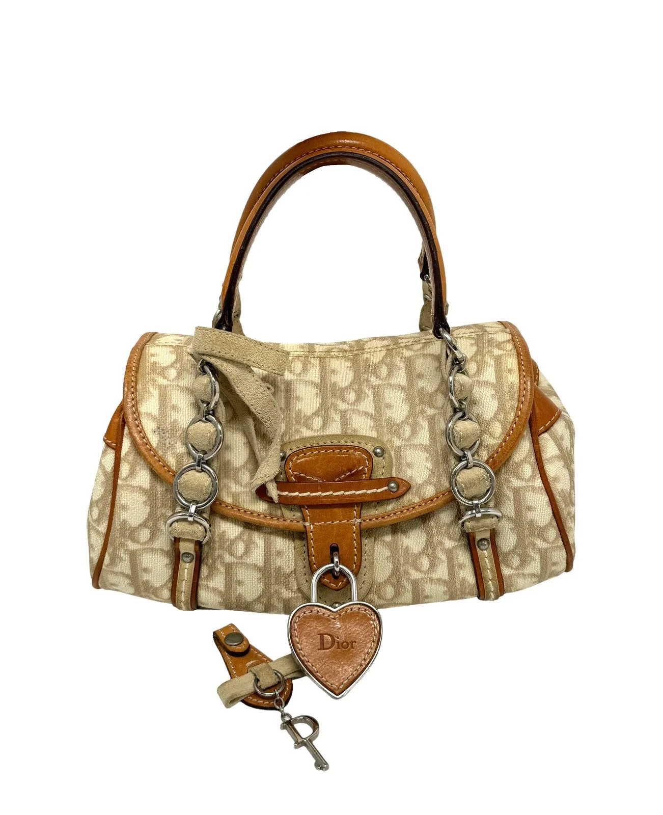 Dior Beige Logo Heart Top Handle Bag - Image 2