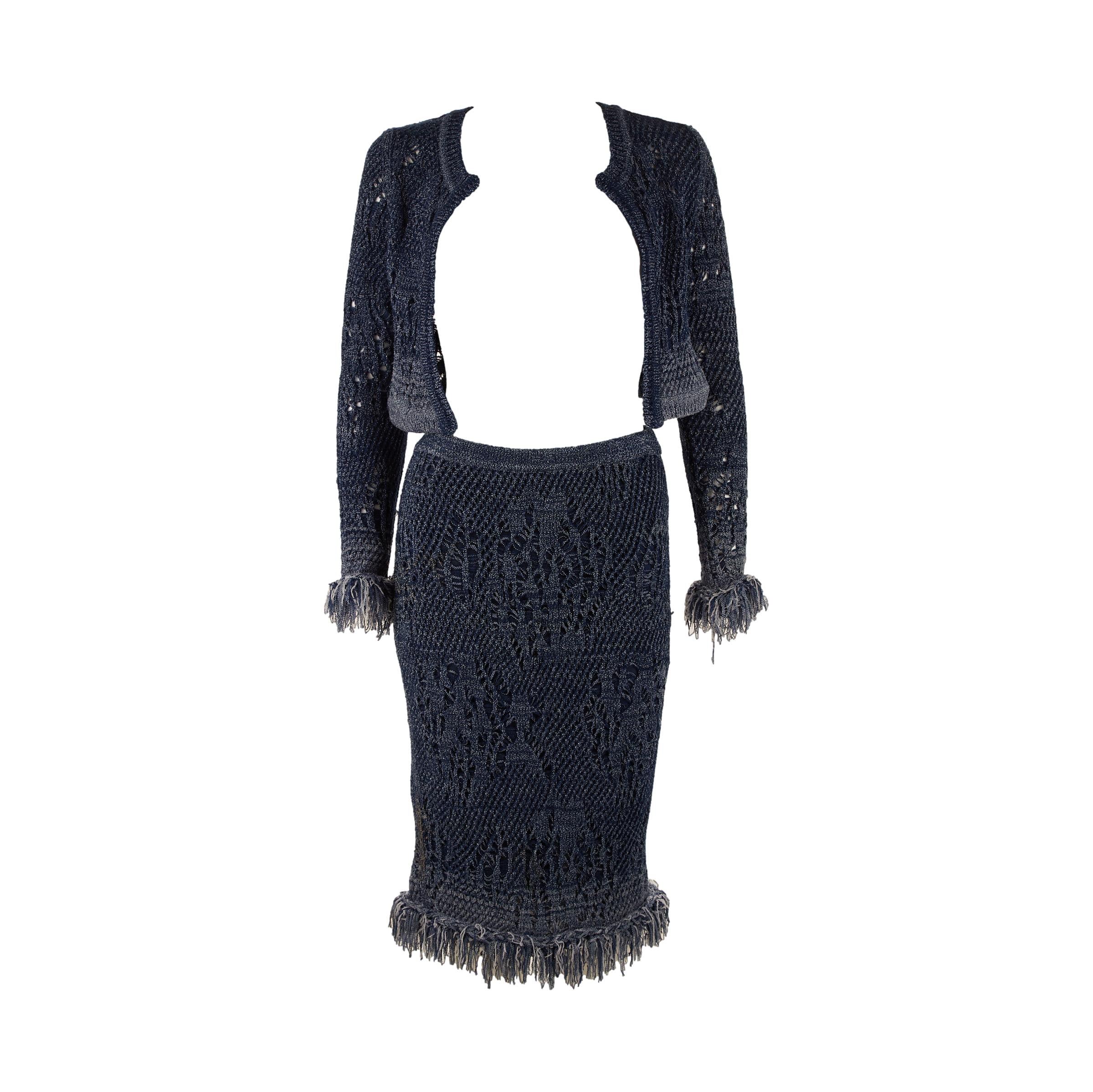 Dior Blue Knit Skirt Set