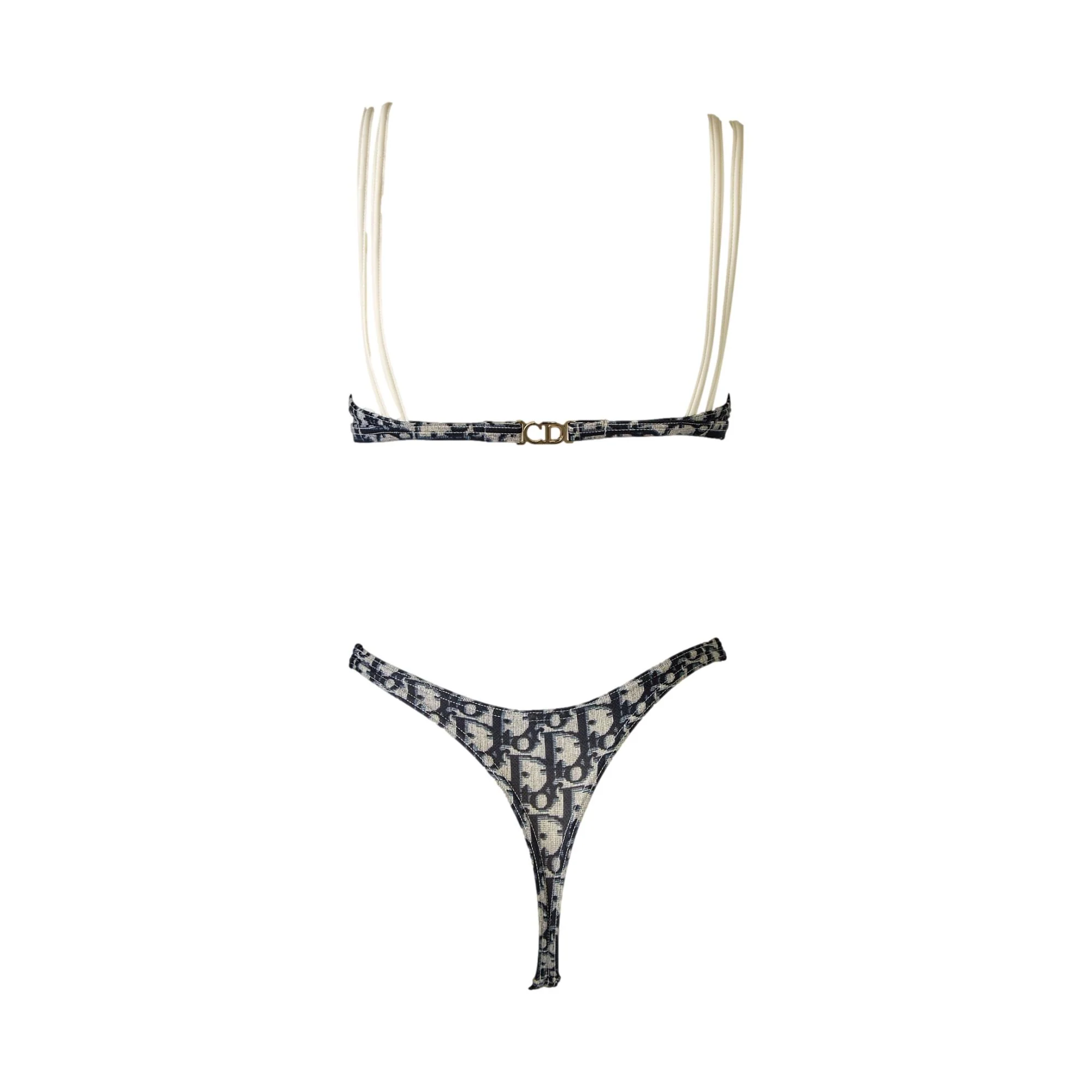 Dior Blue + White Logo Thong Bikini - Image 2