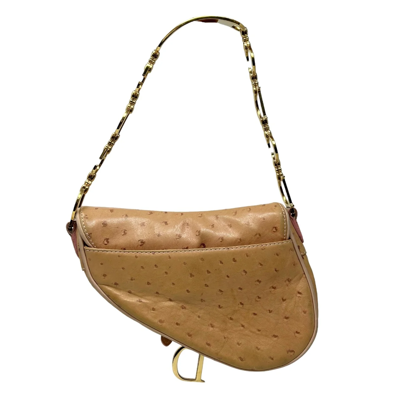 Dior Peach Ostrich Mini Saddle Bag - Image 2