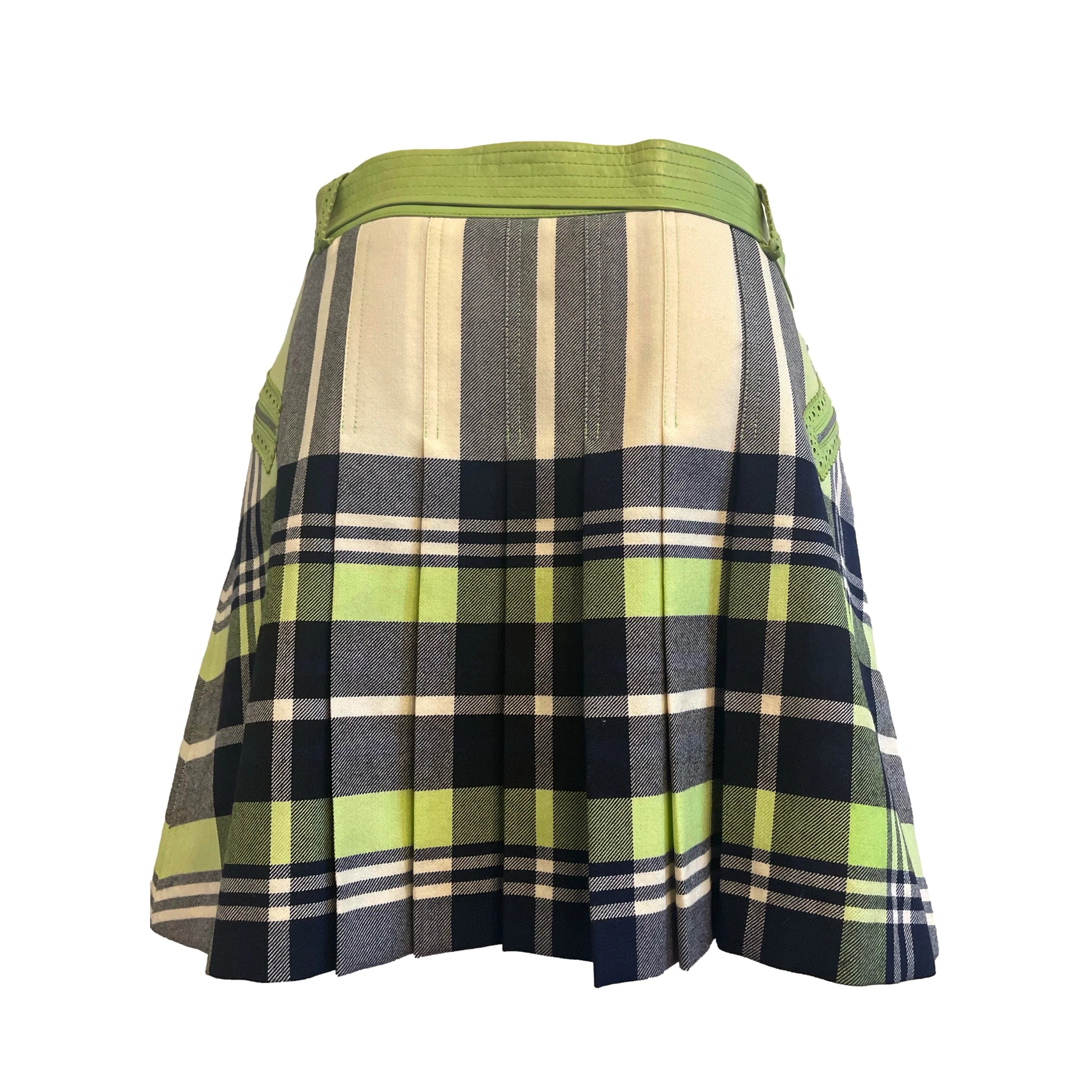Dior Green Plaid Pleated Skirt - Image 2