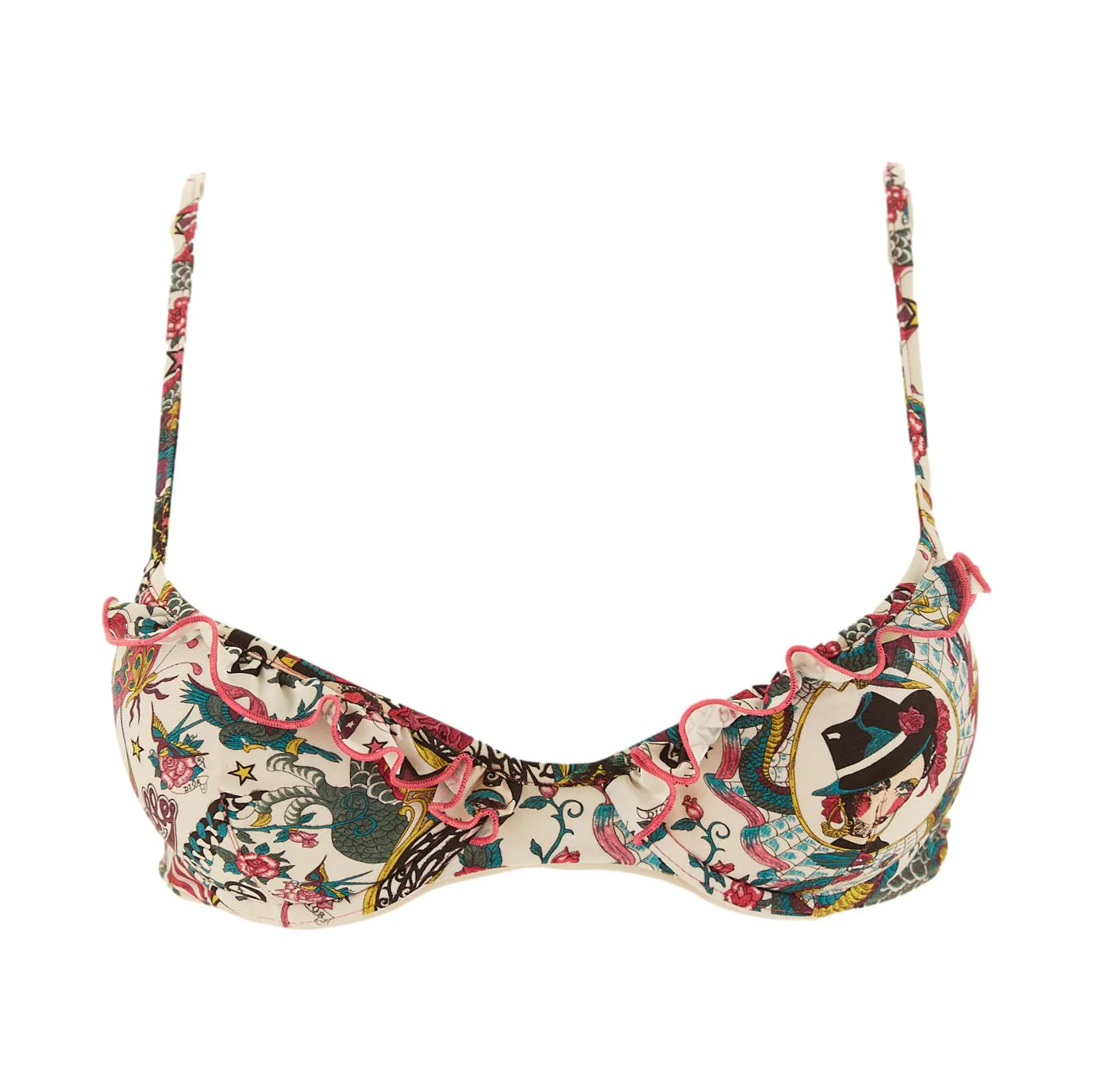 Dior Multicolor Tattoo Print Bikini Top