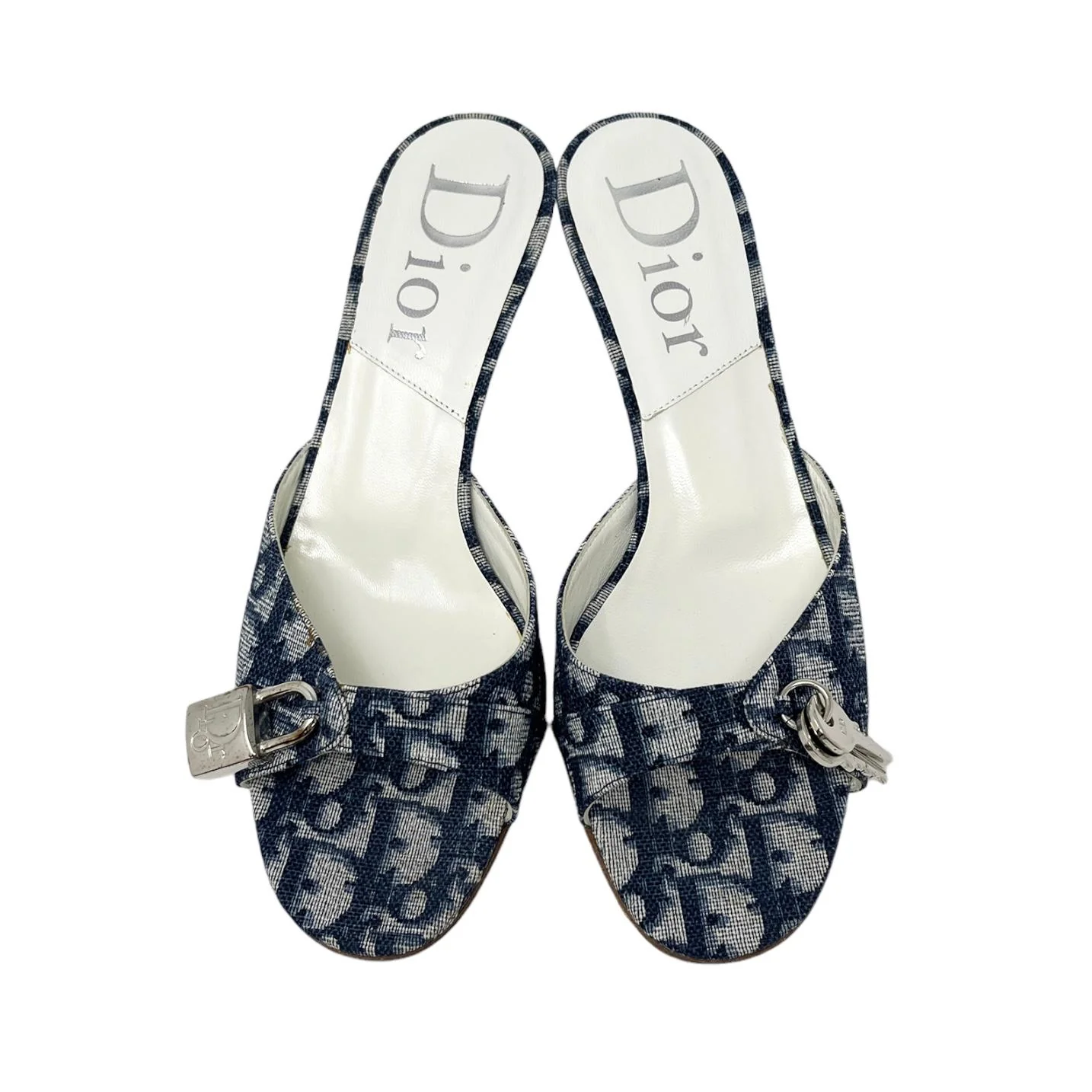 Dior Navy Monogram Lock Heels - Image 2