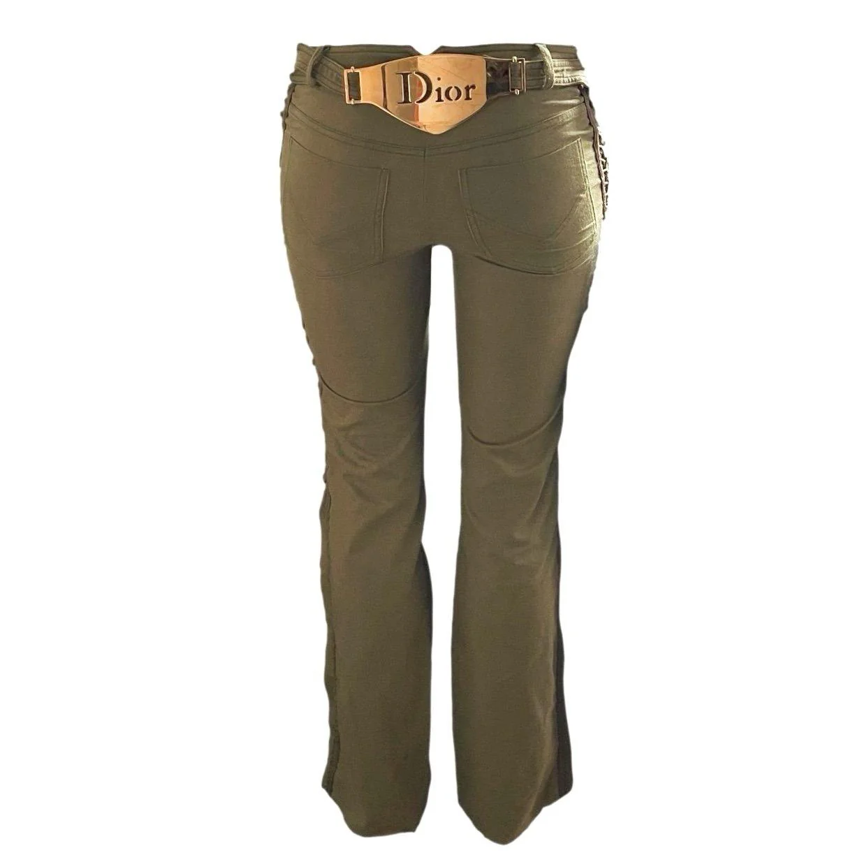 Dior Olive Lace Up Logo Pants