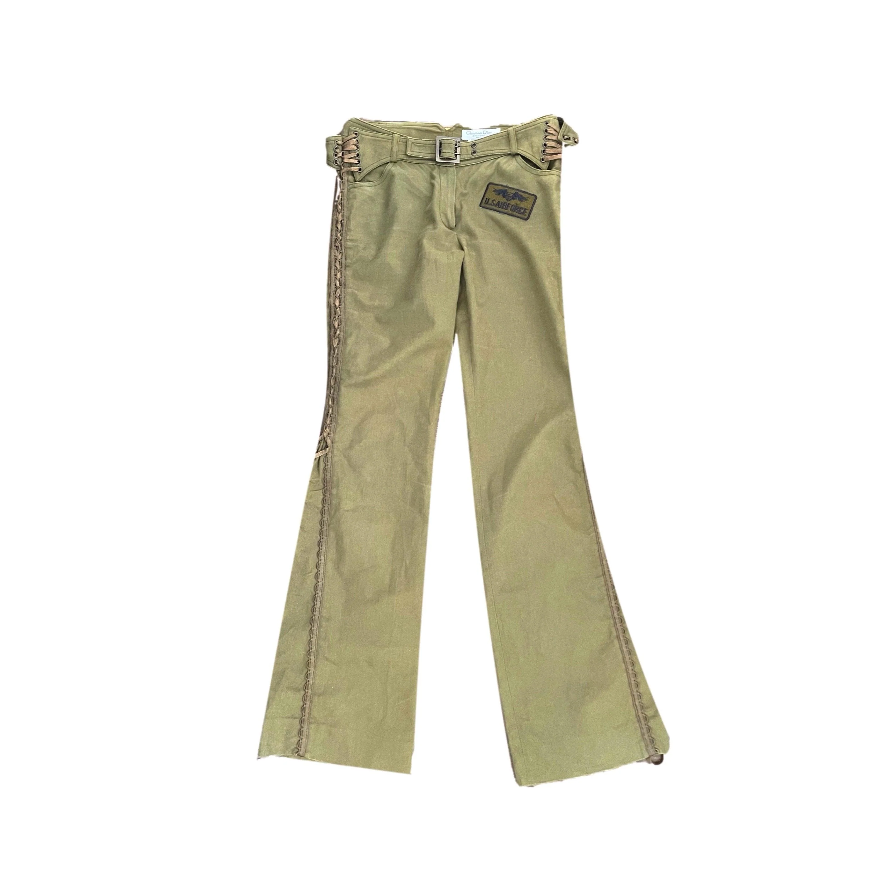 Dior Olive Lace Up Logo Pants - Image 2