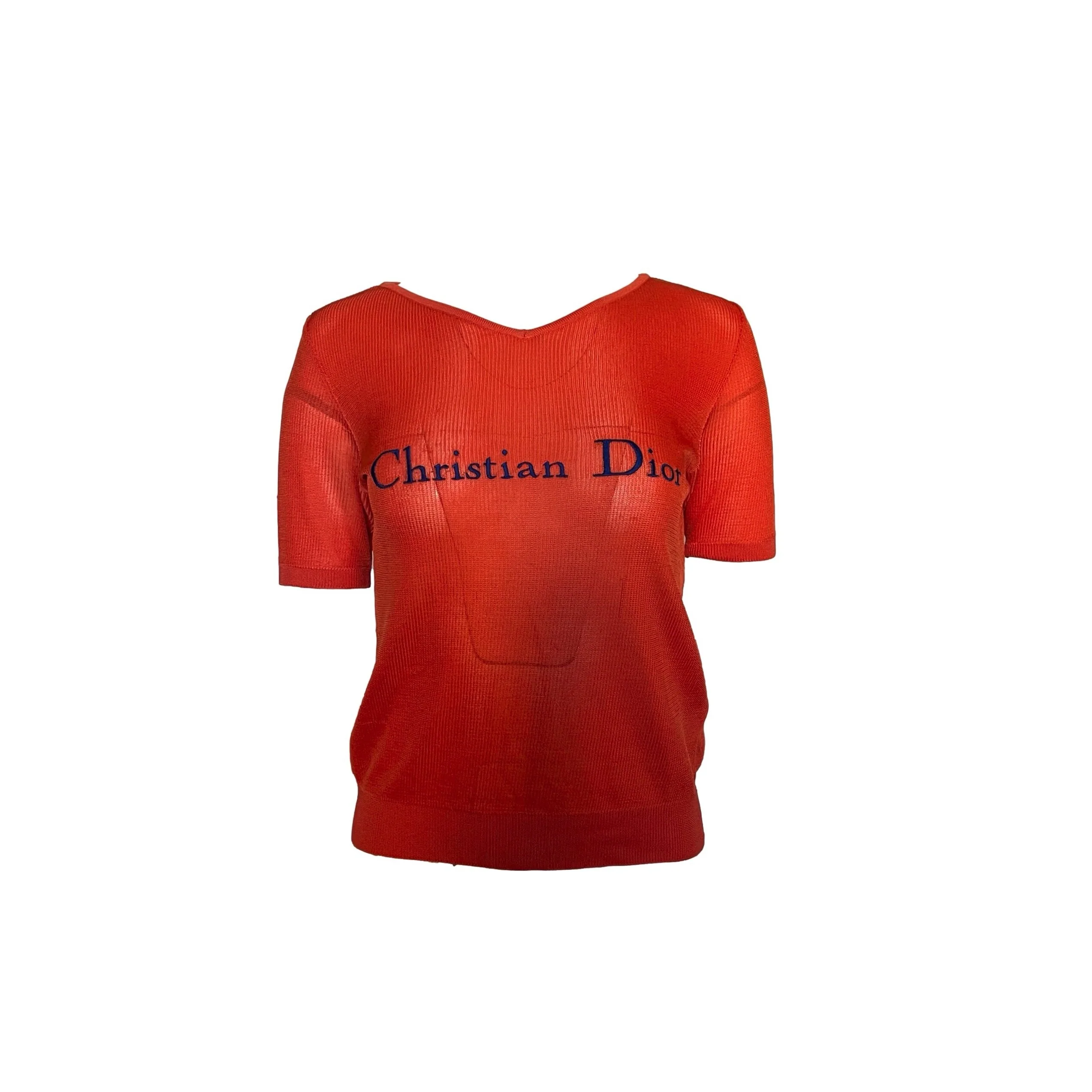 Dior Orange Textured Short Sleeve Top