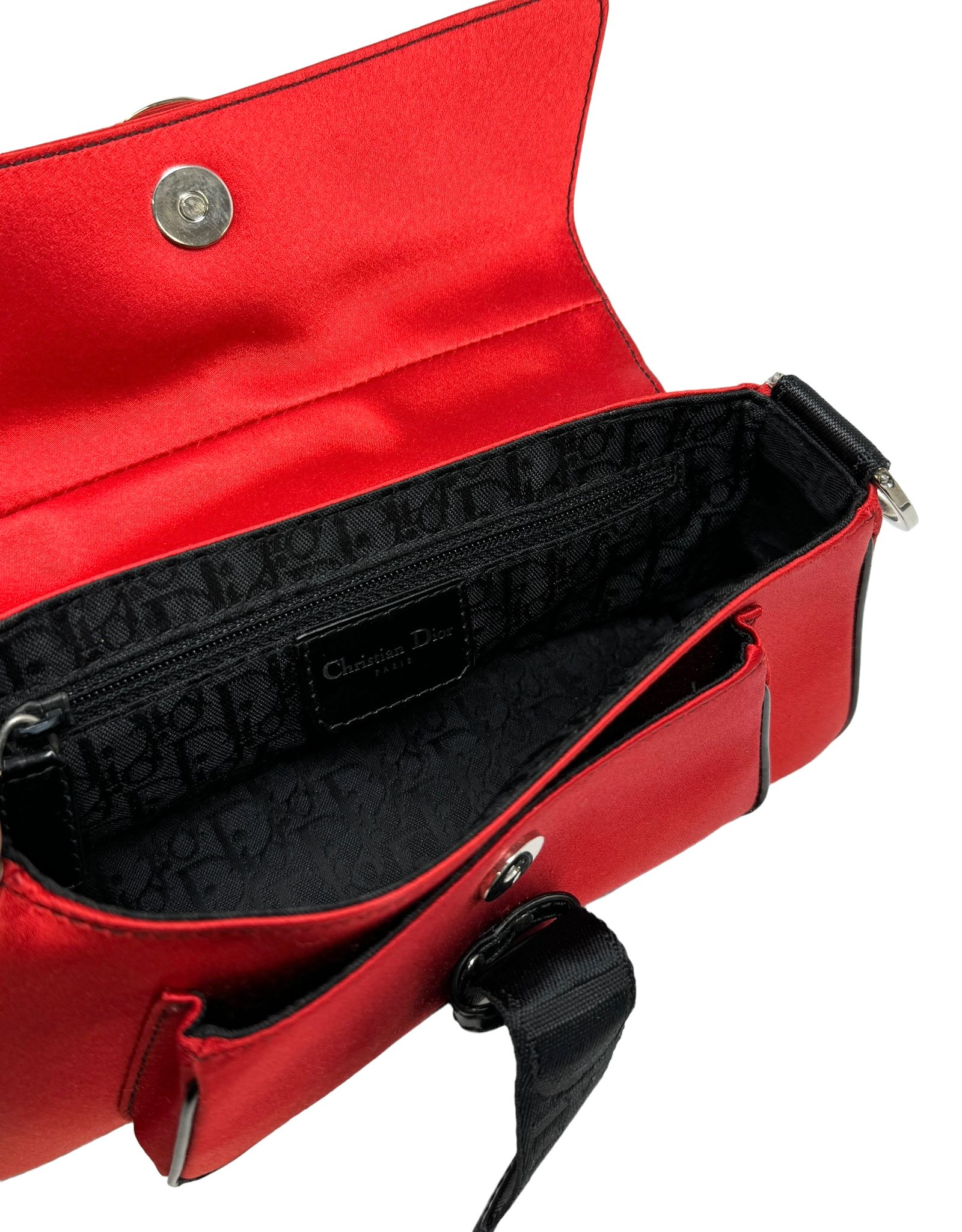 Dior Red Satin Rhinestone Chain Mini Bag - Image 3