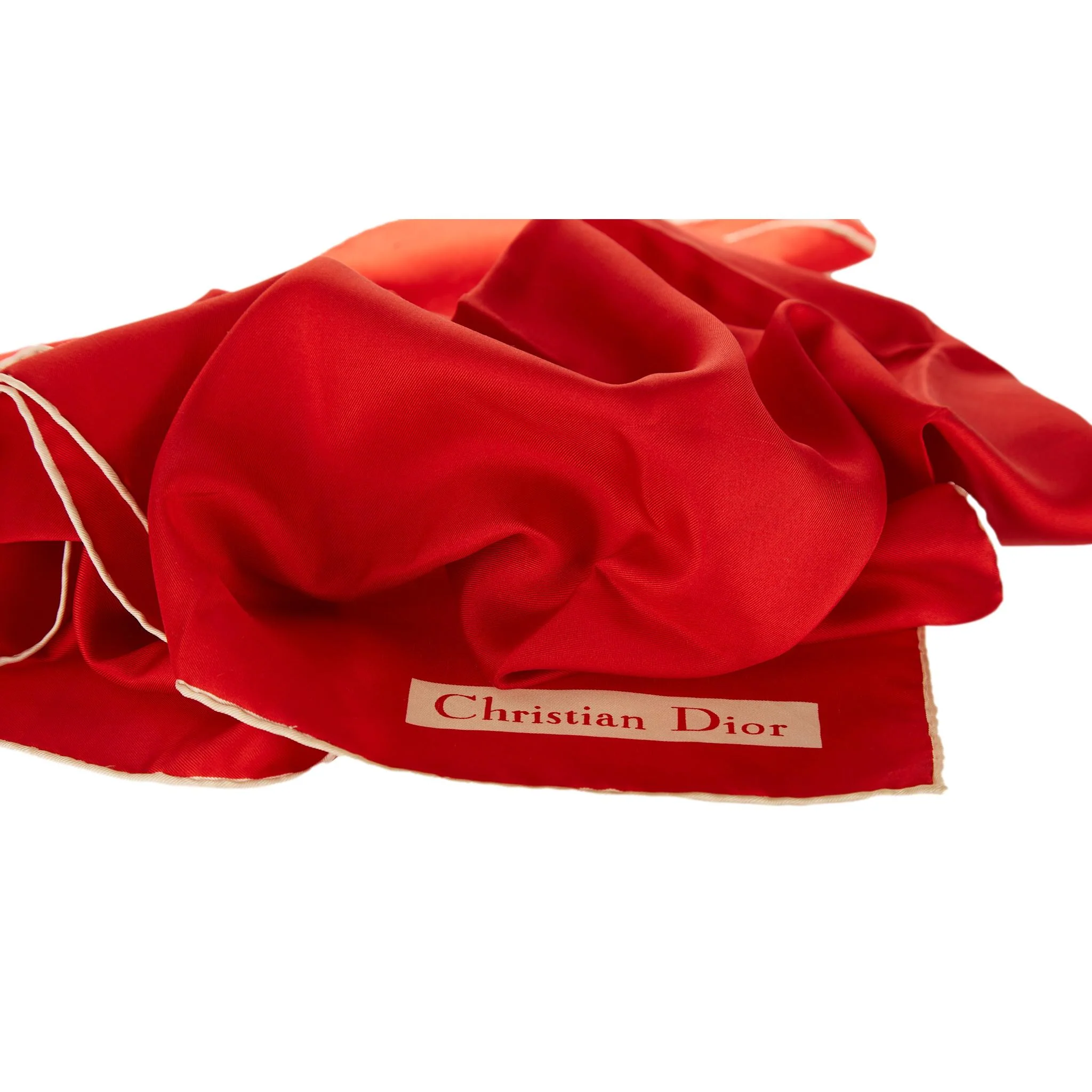 Dior Red Silk Logo Scarf - Image 2
