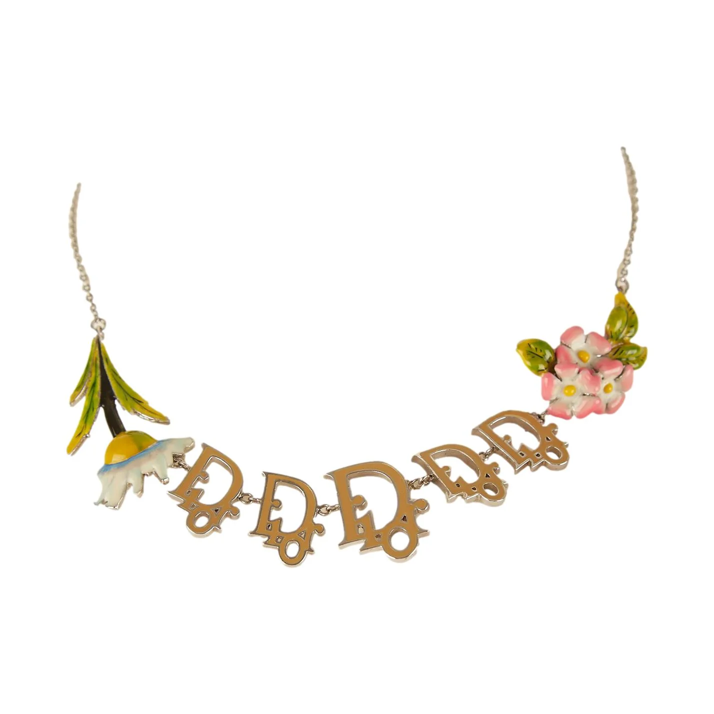 Dior Silver Logo Flower Choker