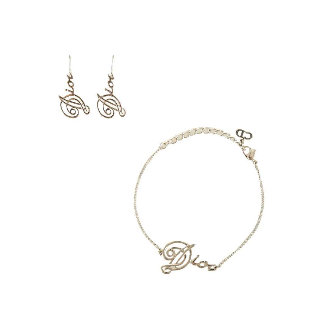 Dior Silver Logo Bracelet/Earring Set