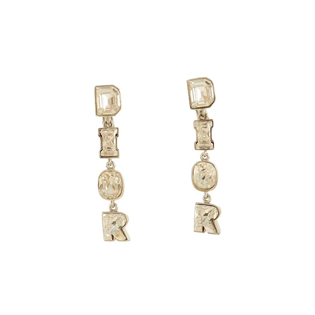 Dior Silver Rhinestone Logo Drop Earrings
