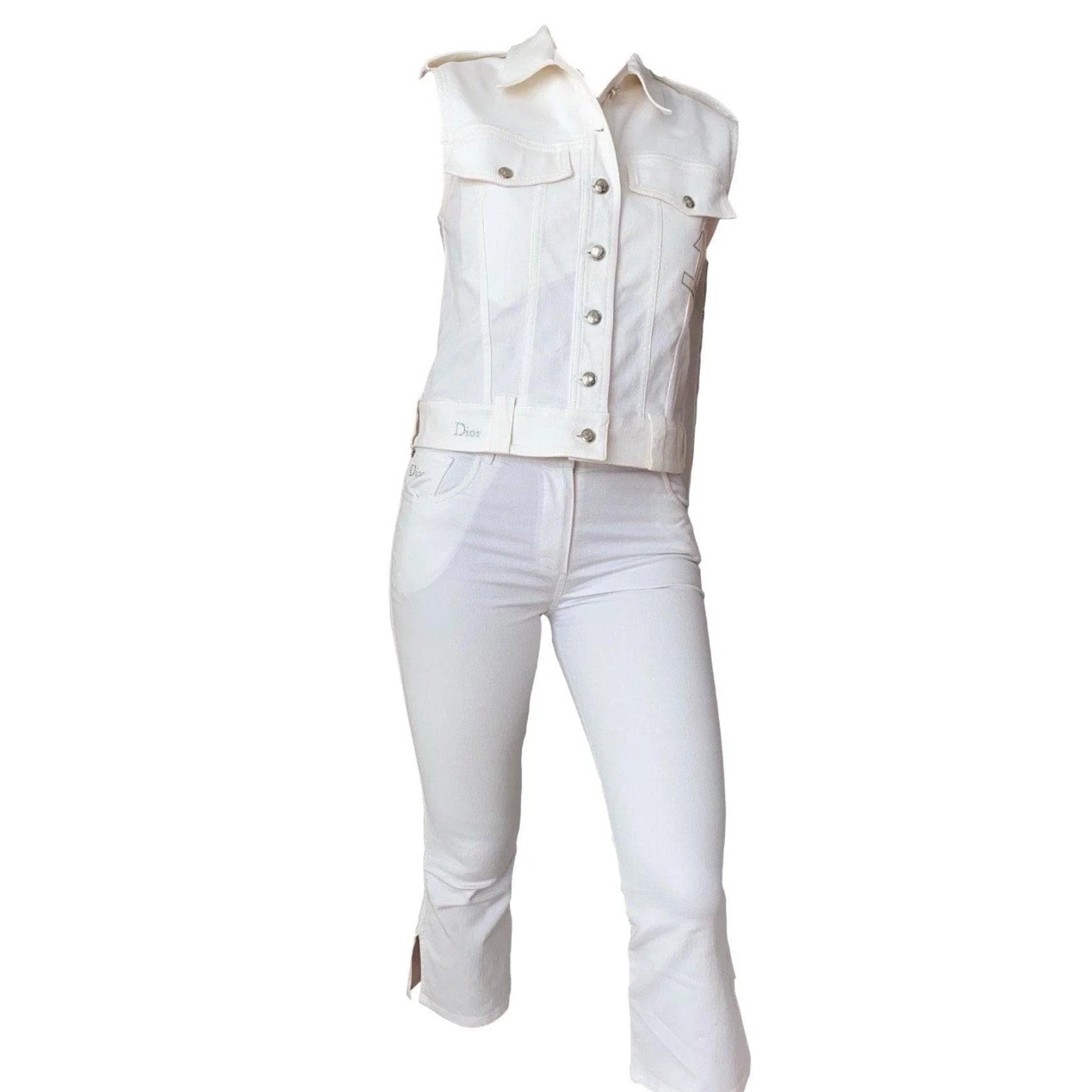 Dior White Denim Rhinestone Set