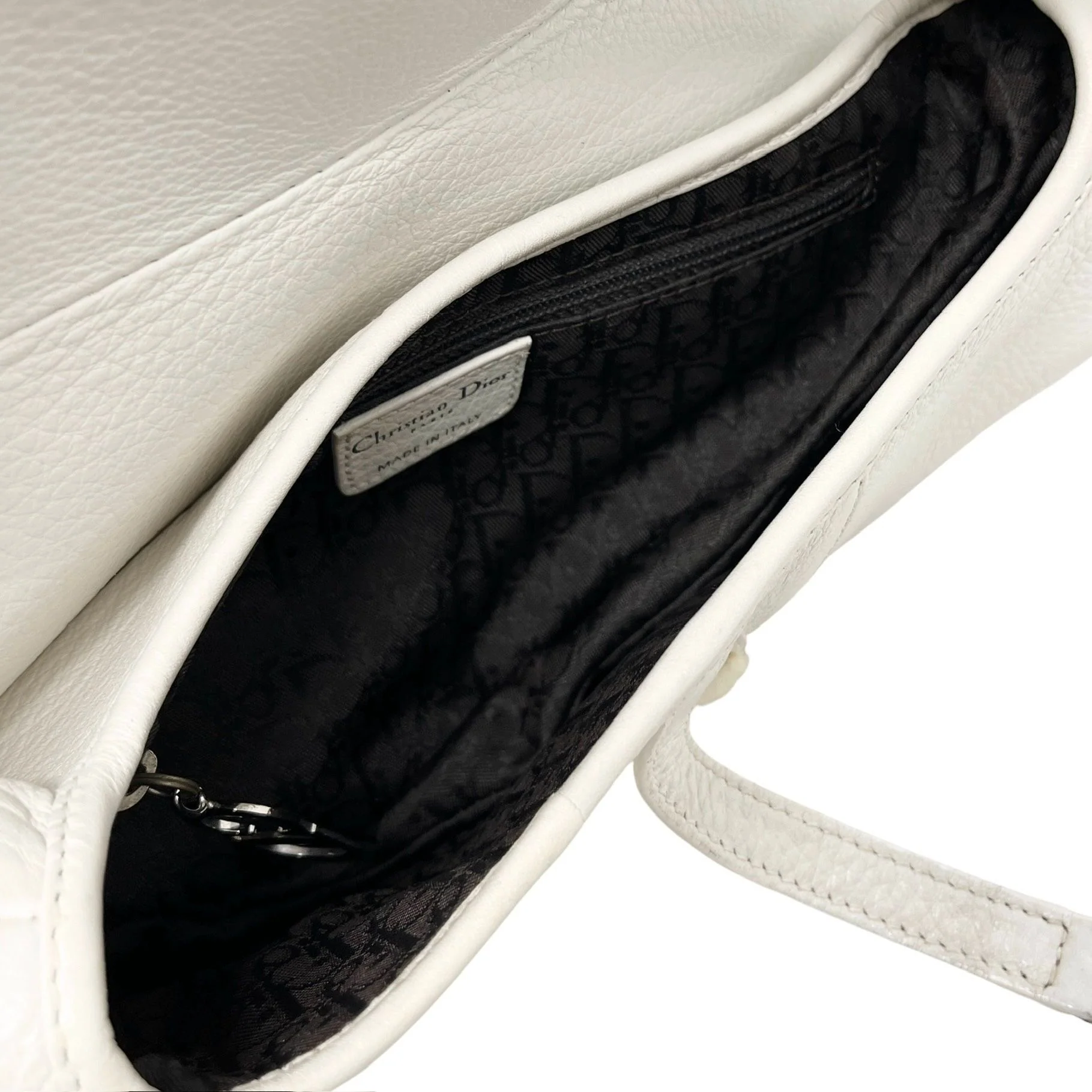 Dior White Leather Stitched Saddle Bag - Image 3