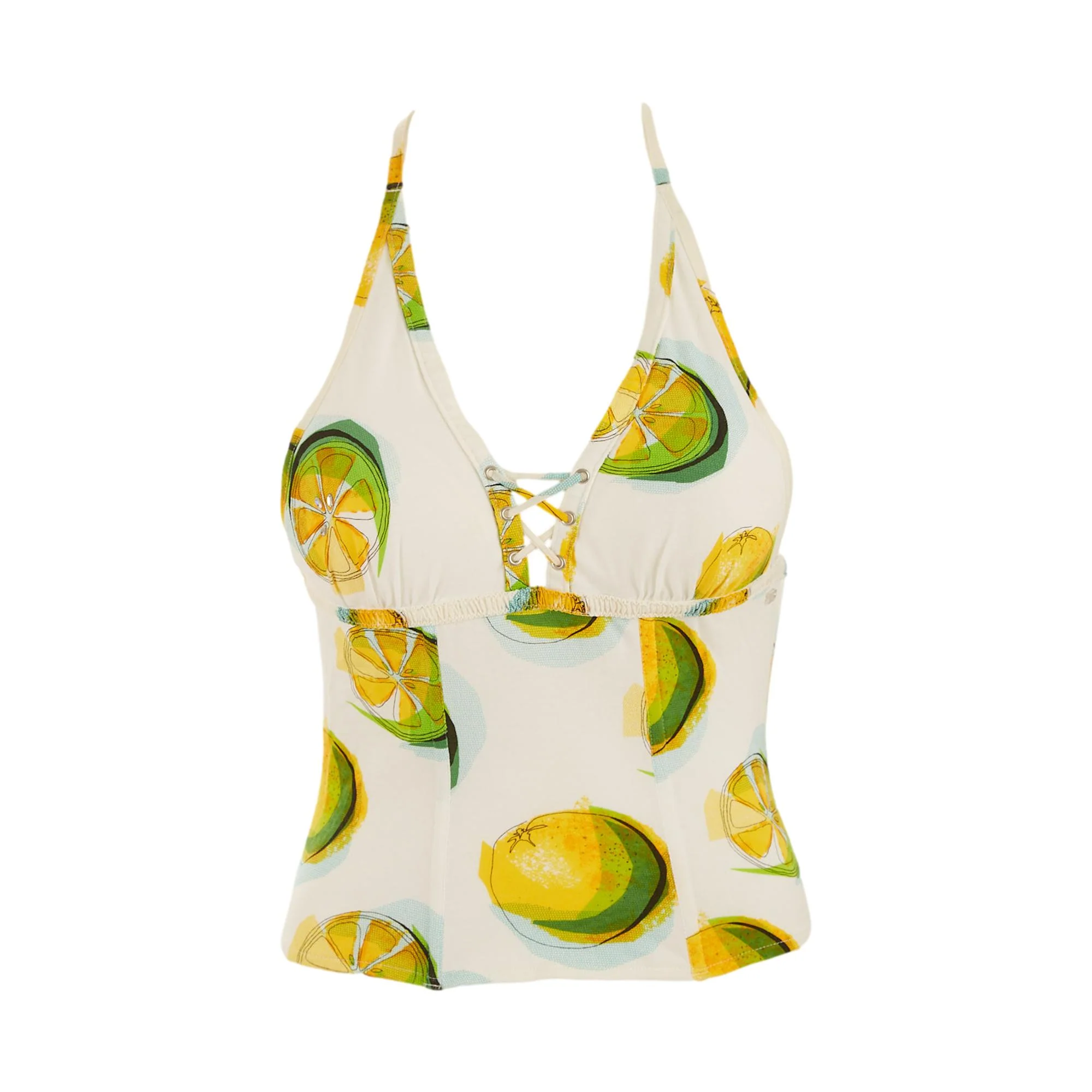 Dior White Lemon Print Corset Halter Top