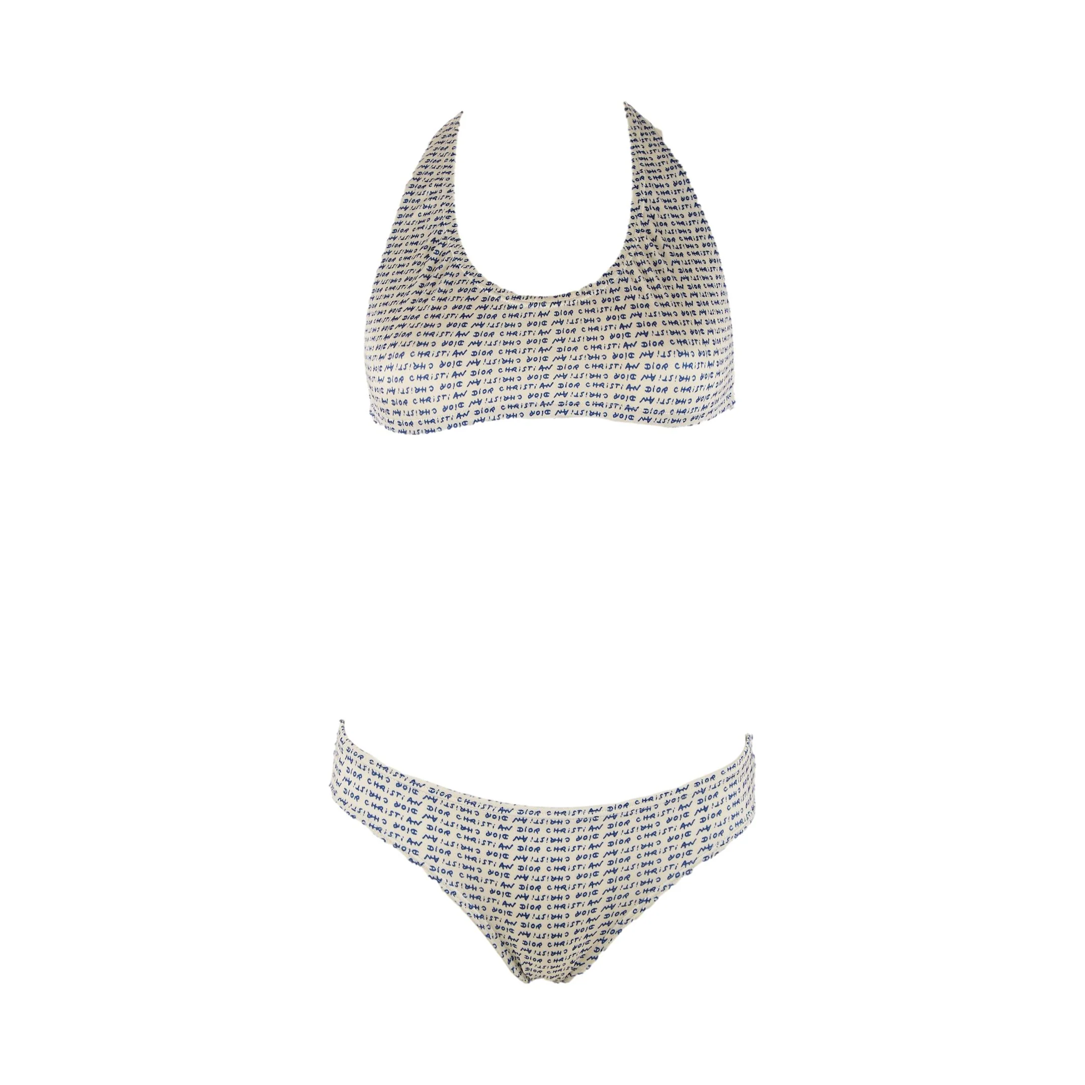 Dior White Logo Print Bikini