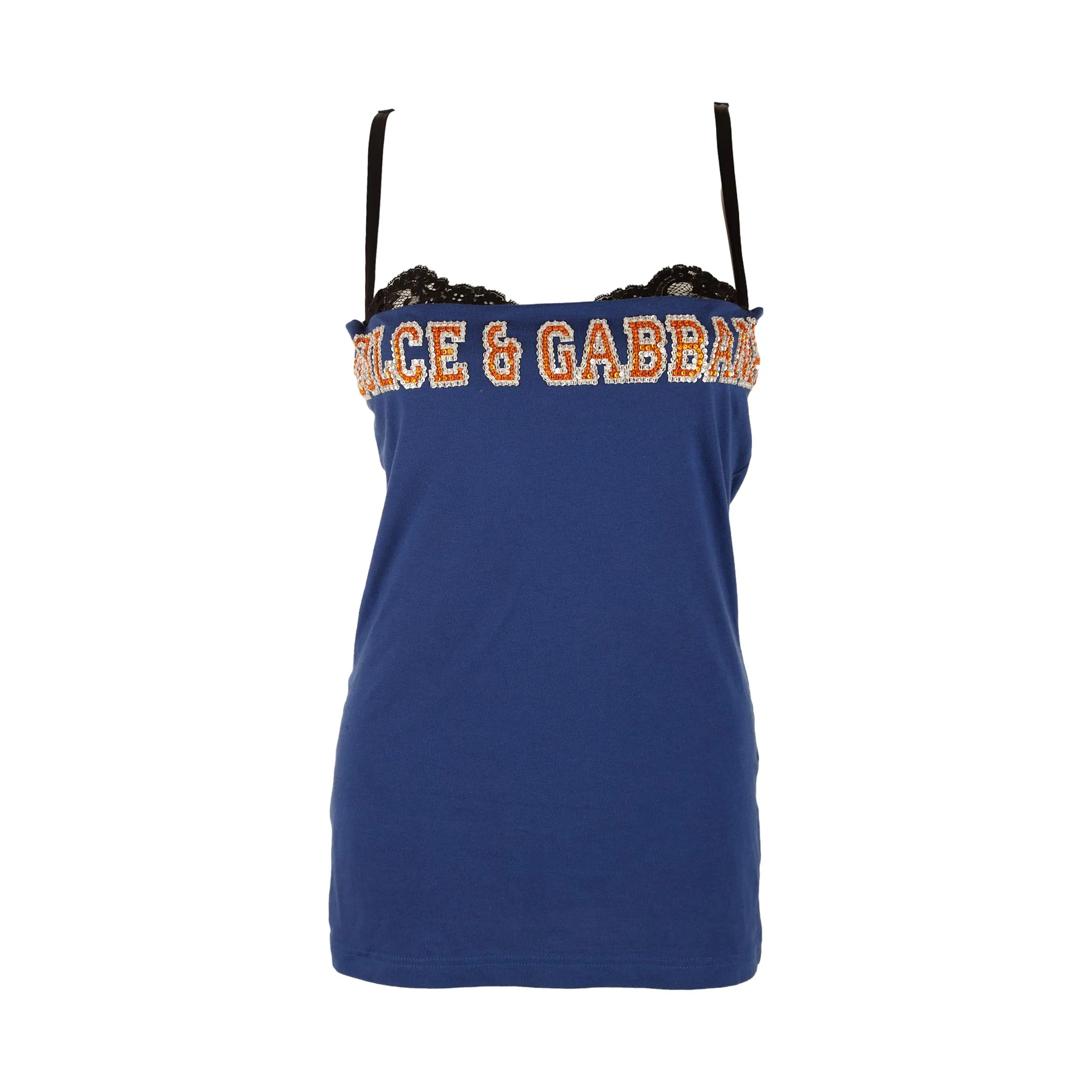 Dolce and Gabbana Blue Rhinestone Logo Tank