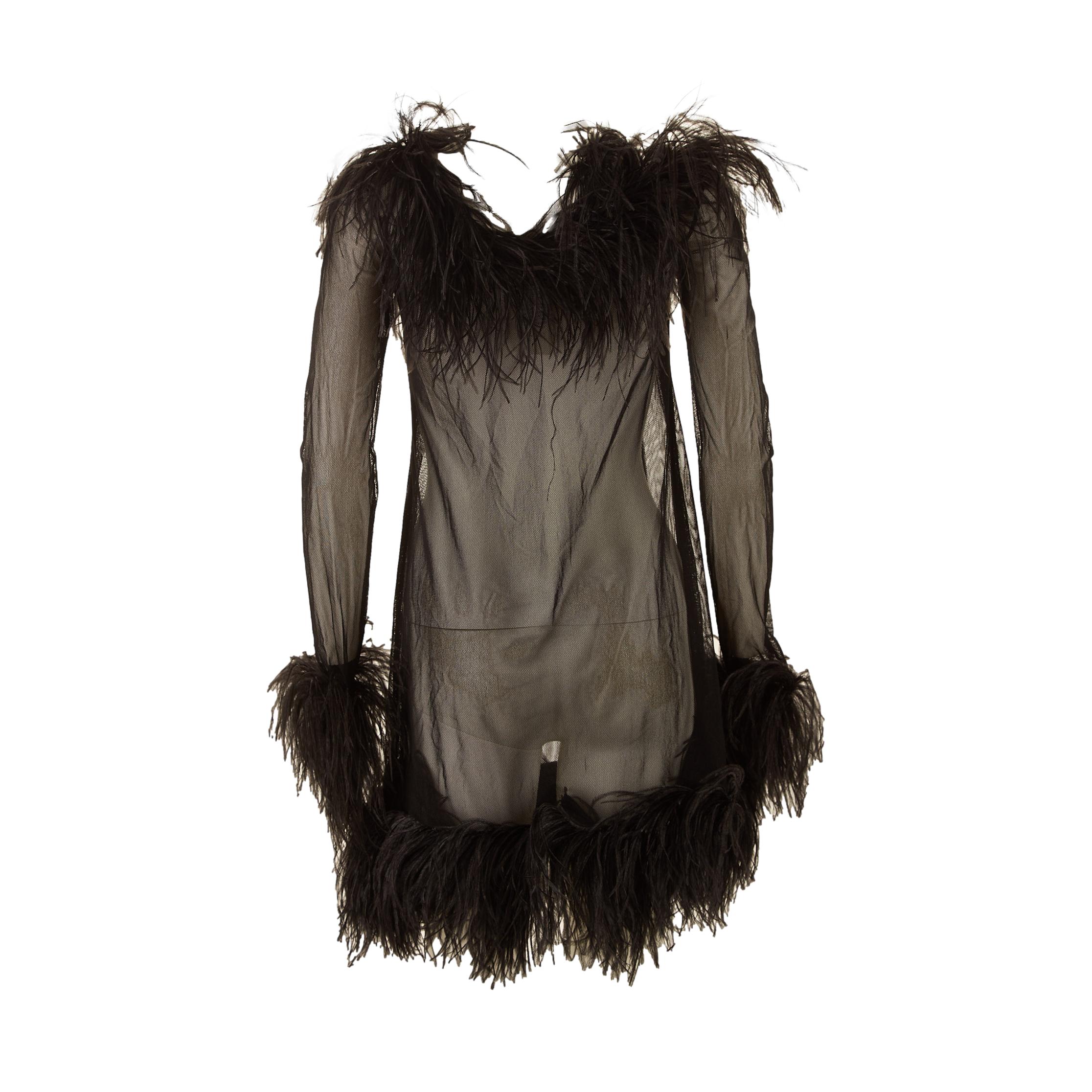 Dolce & Gabbana Black Mesh Feather Dress - Image 2