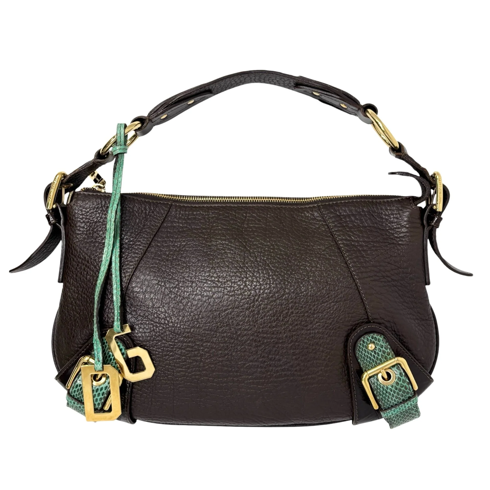 Dolce & Gabbana Brown + Green Leather Shoulder Bag