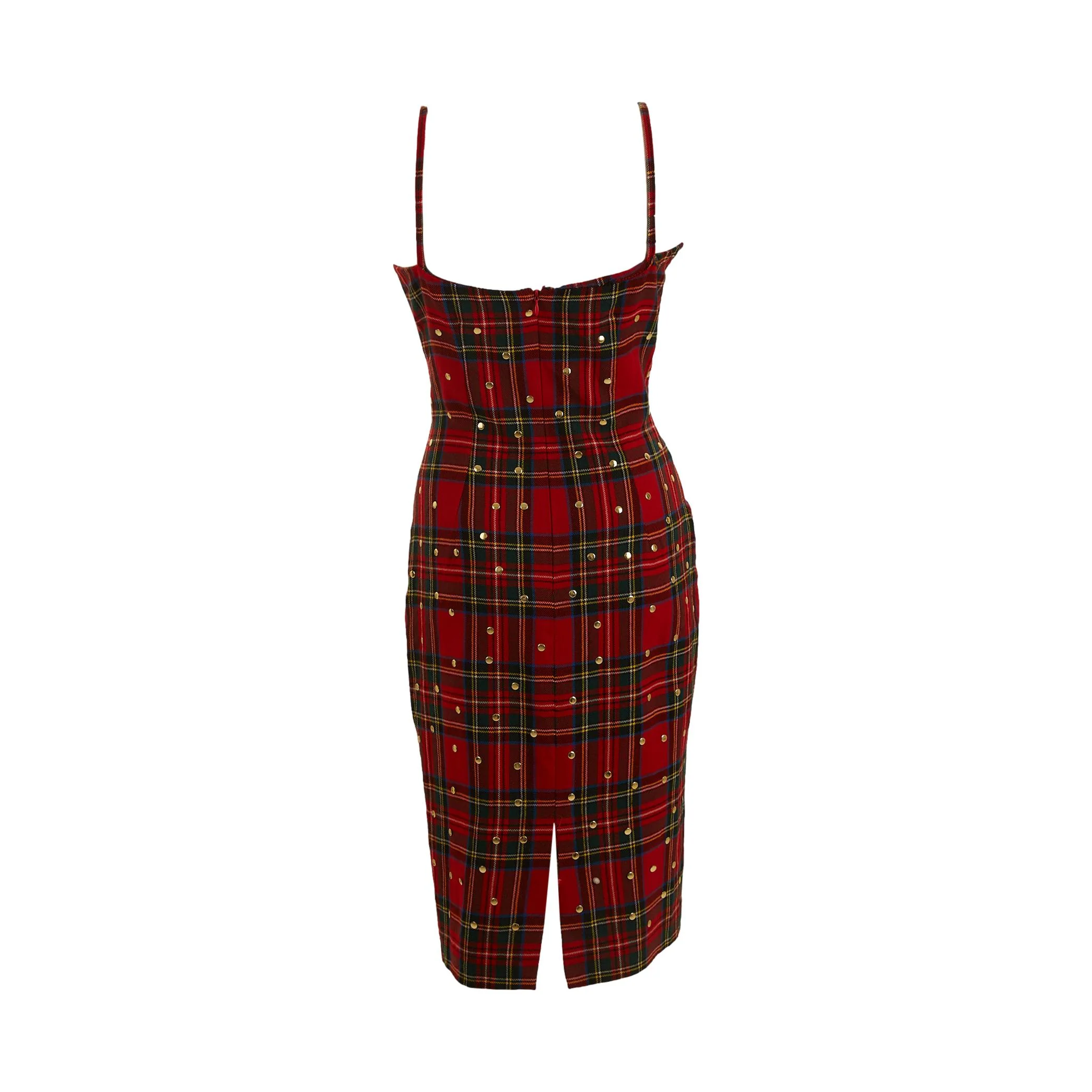 Dolce & Gabbana Red Plaid Studded Dress - Image 2