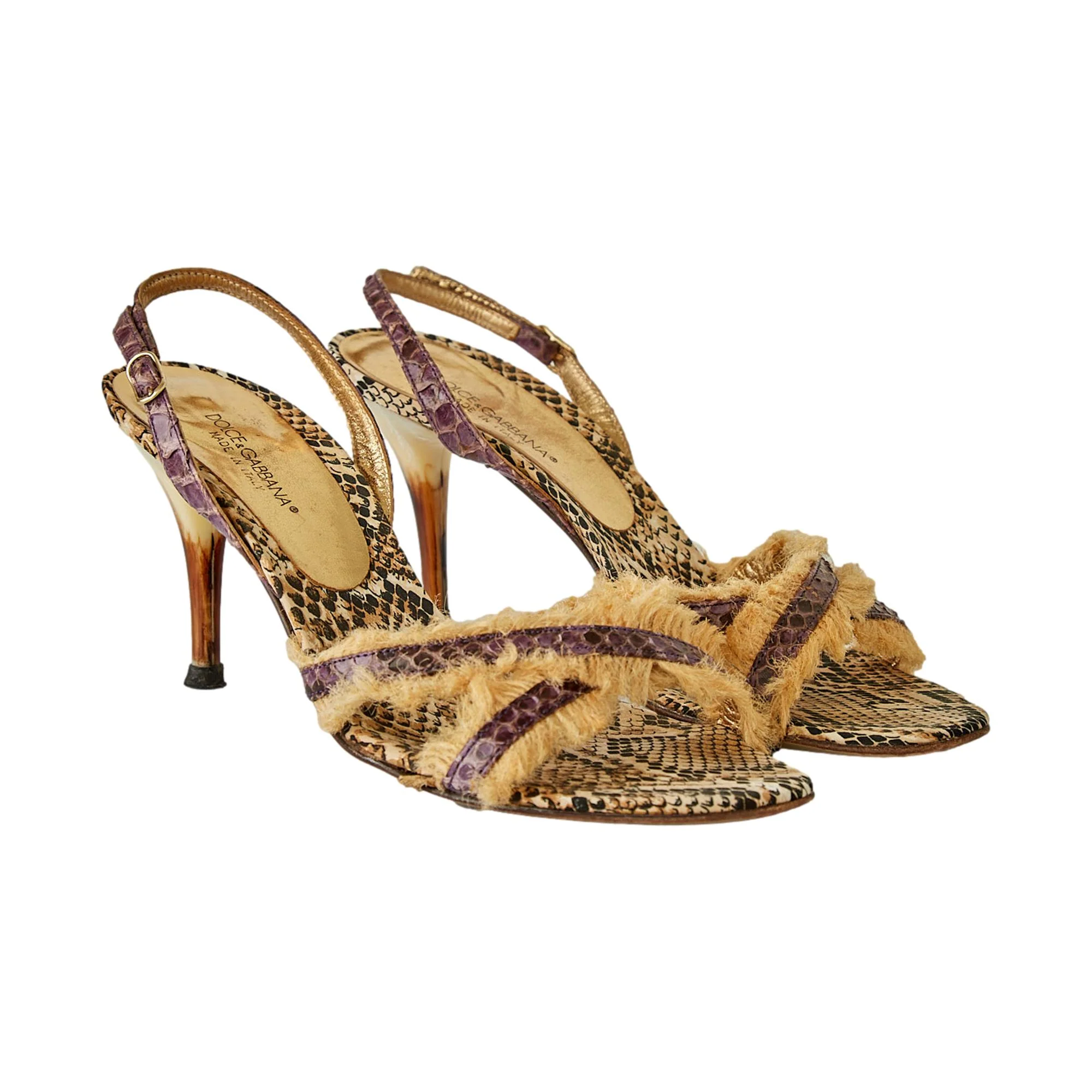 Dolce & Gabbana Snakeskin Raffia Heels - Image 2