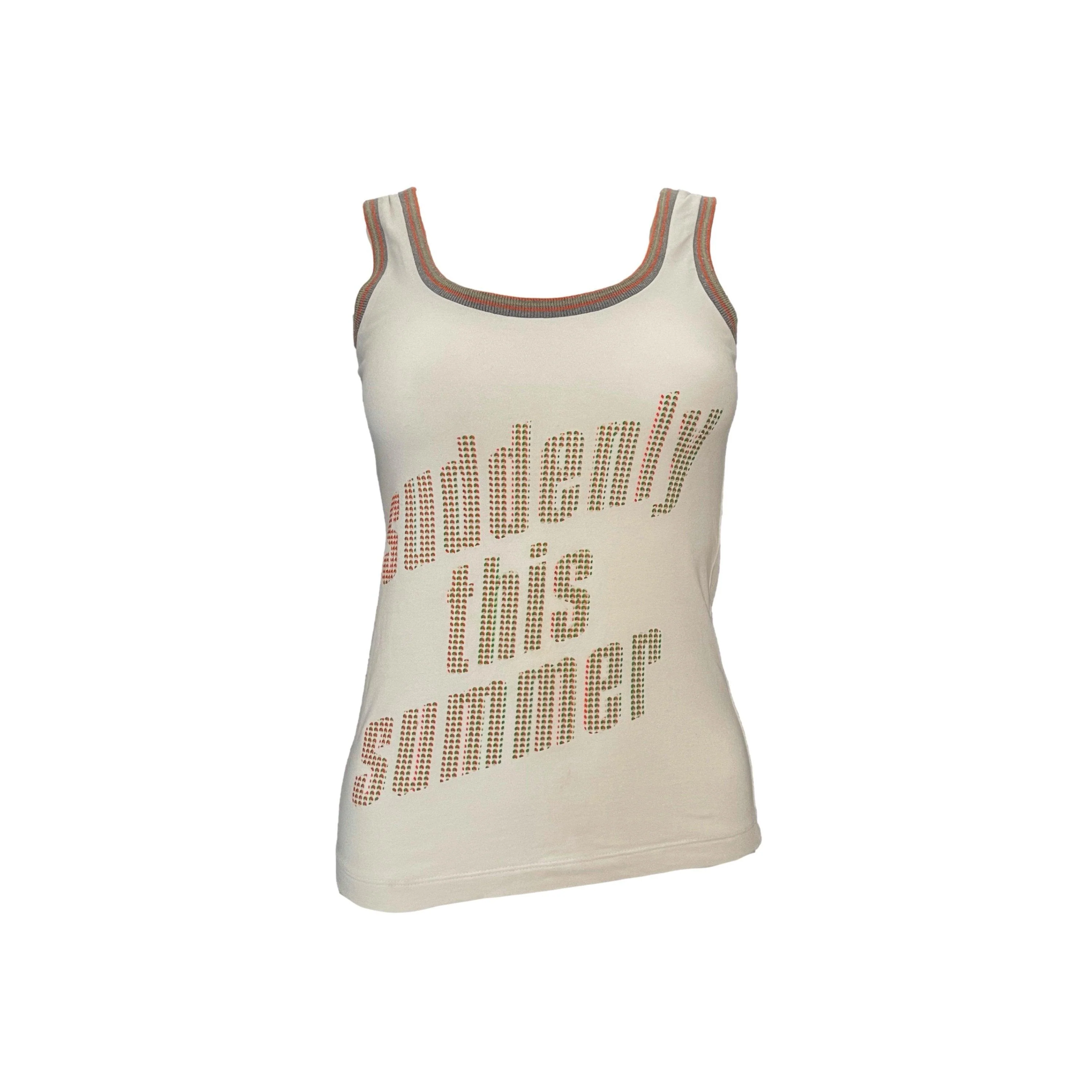 Dolce & Gabbana White Beaded Graphic Tank