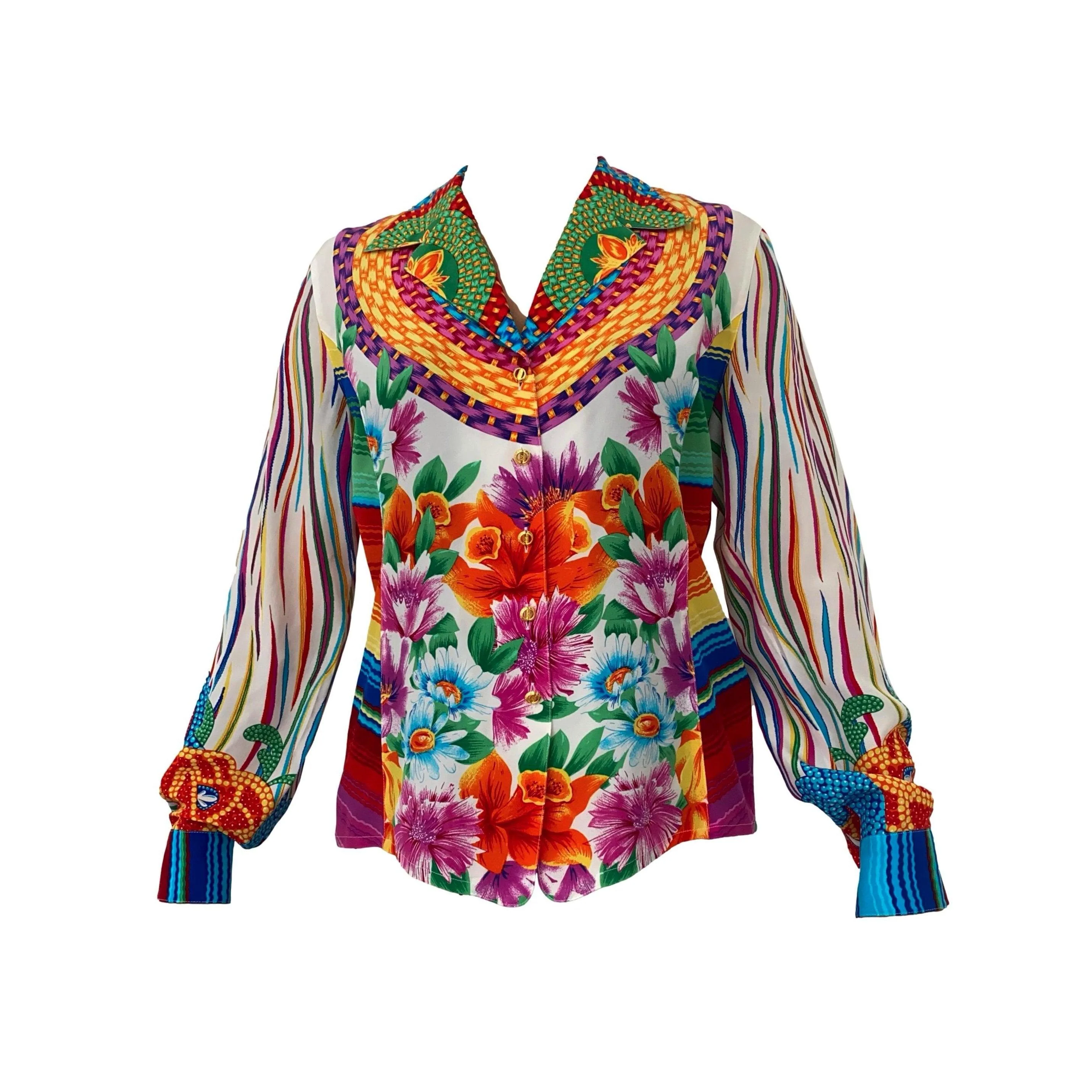 Escada Multicolor Floral Silk Button Down