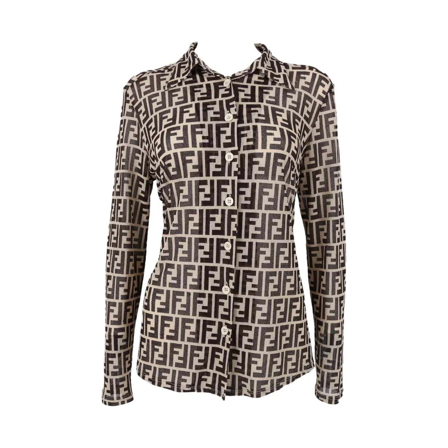 Fendi Beige Logo Button Down