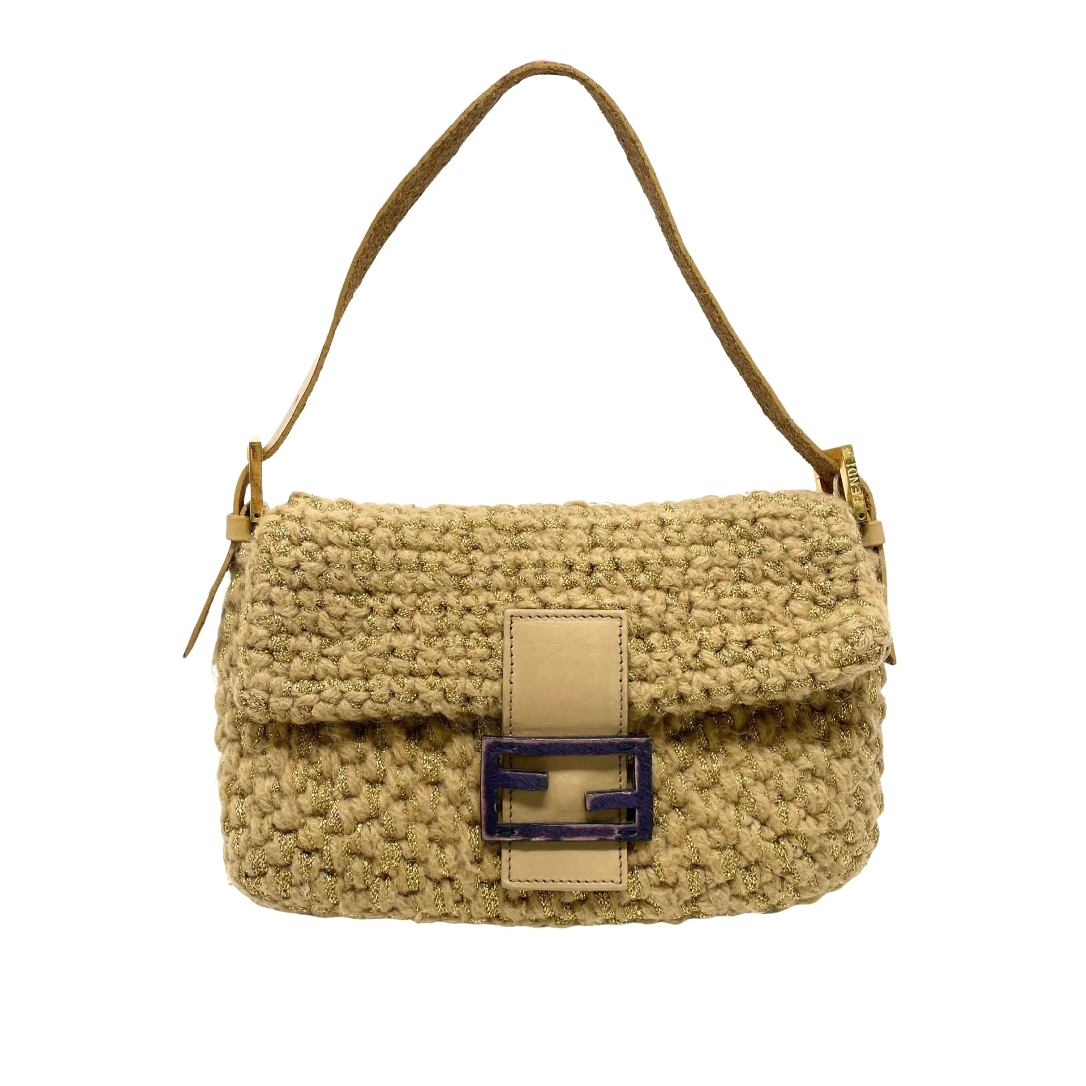Fendi Beige Wool Baguette Bag