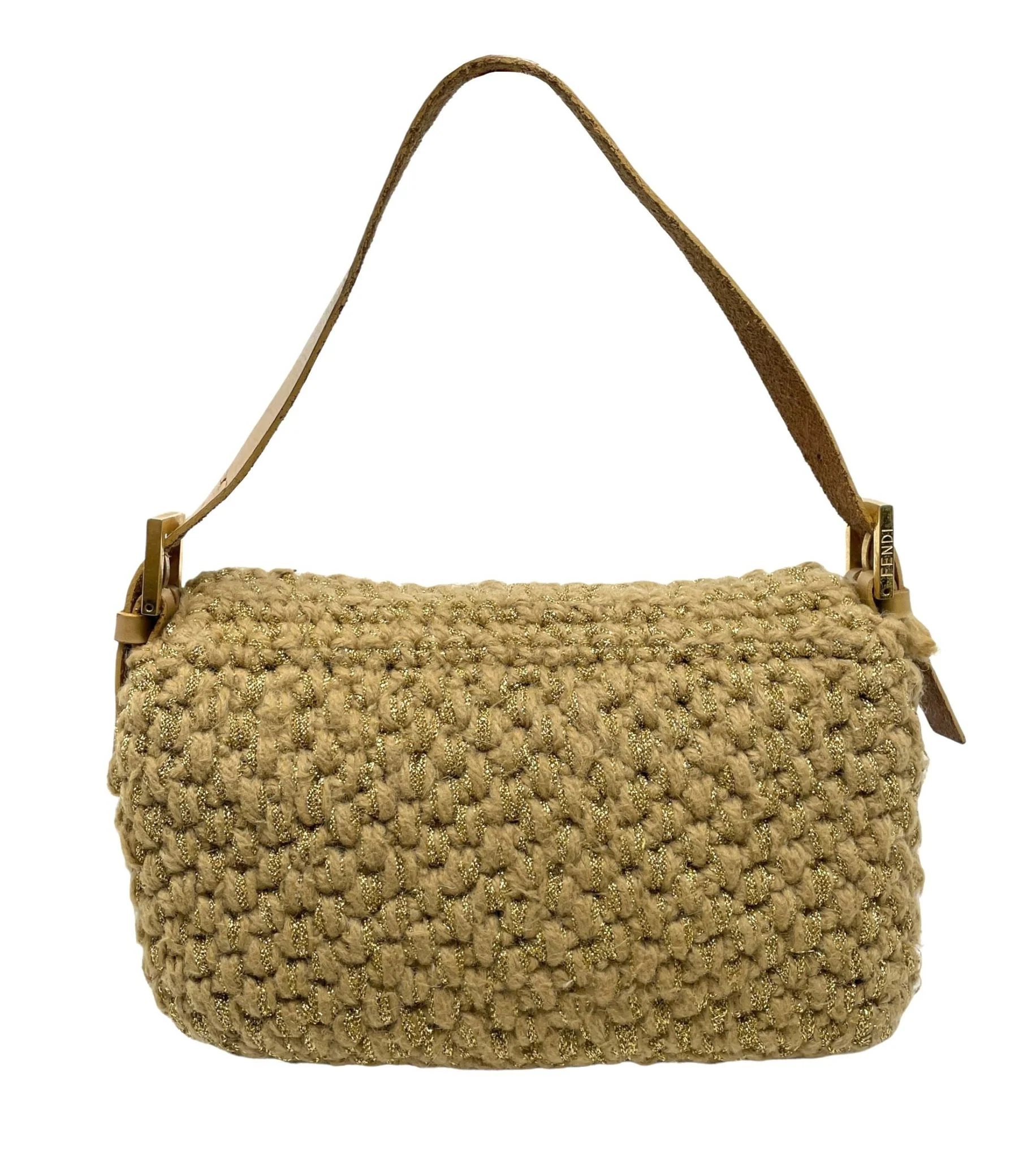 Fendi Beige Wool Baguette Bag - Image 2