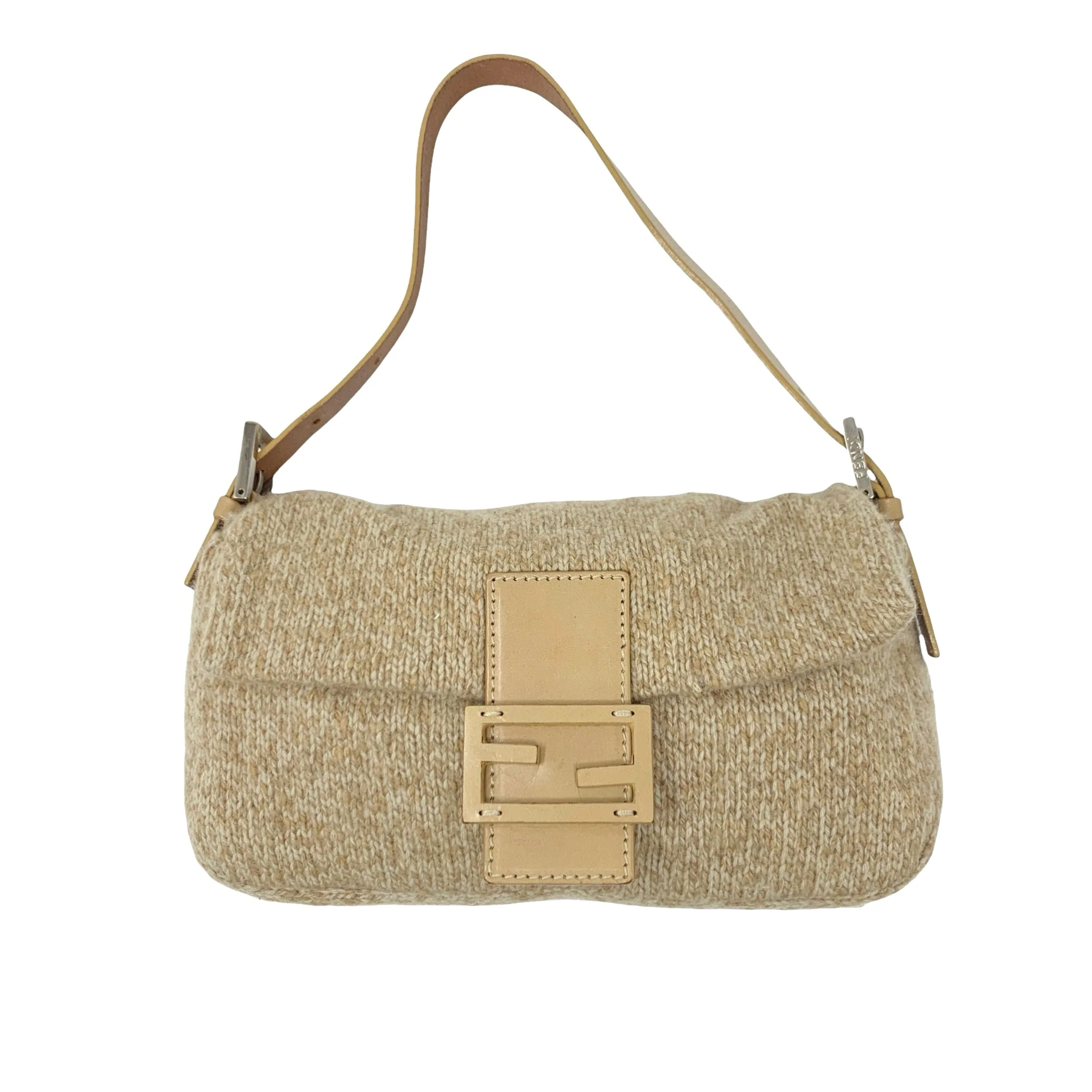 Fendi Beige Wool Baguette Bag