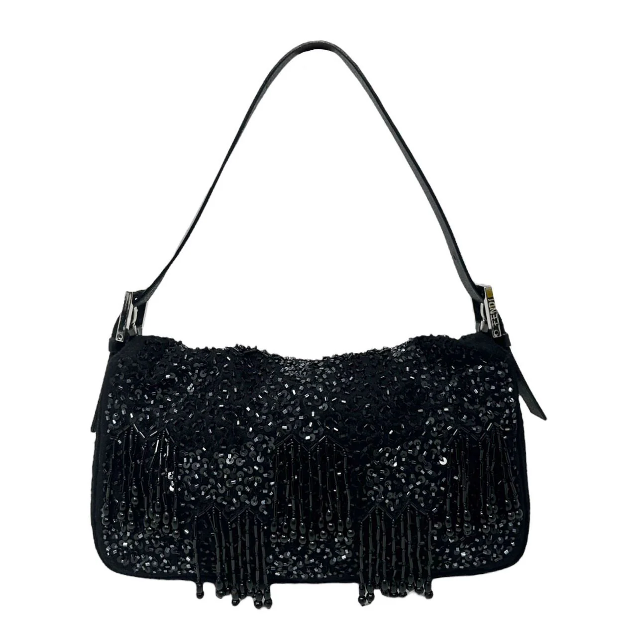 Fendi Black Beaded Fringe Baguette - Image 2