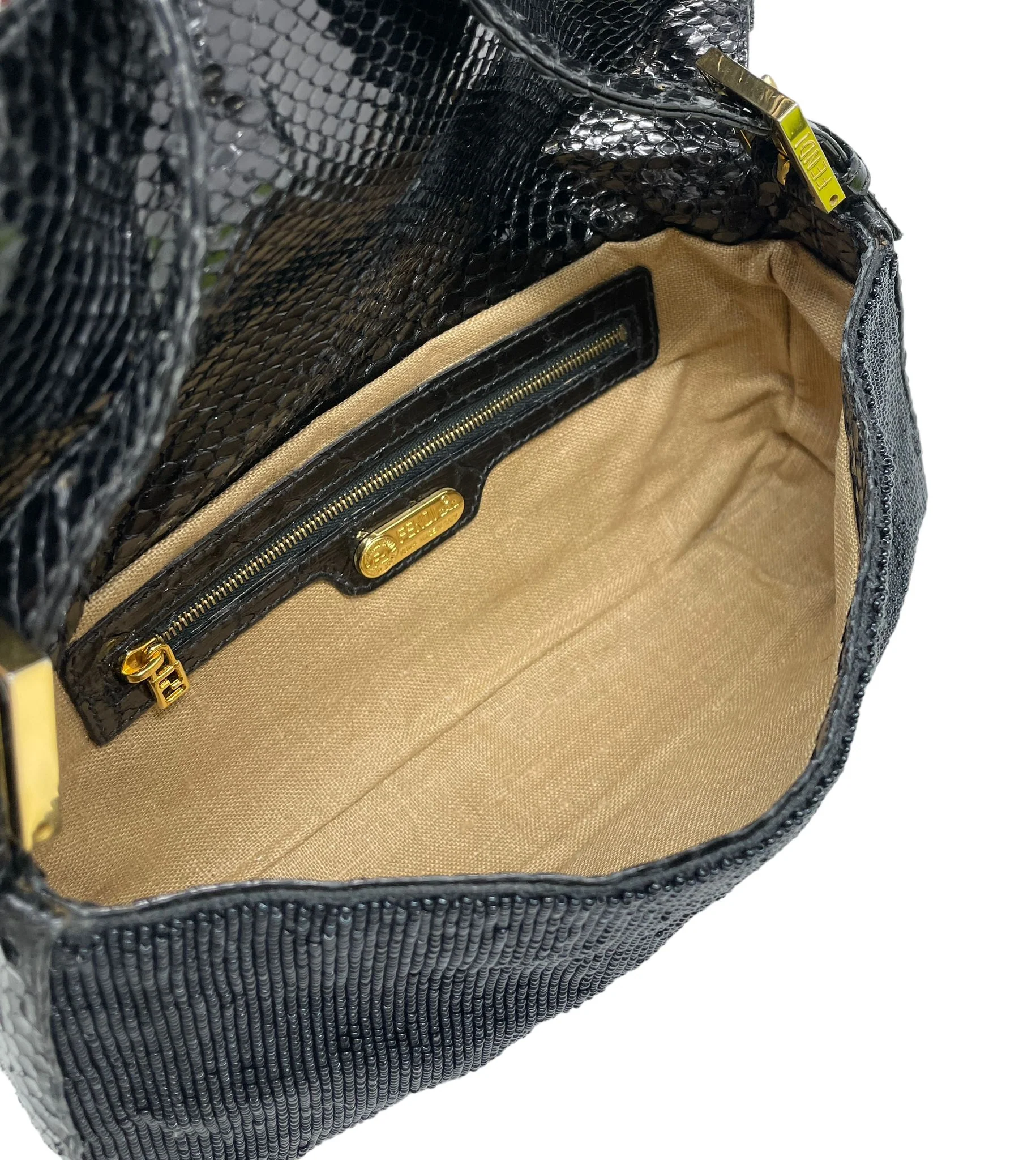 Fendi Black Beaded Snakeskin Baguette - Image 3