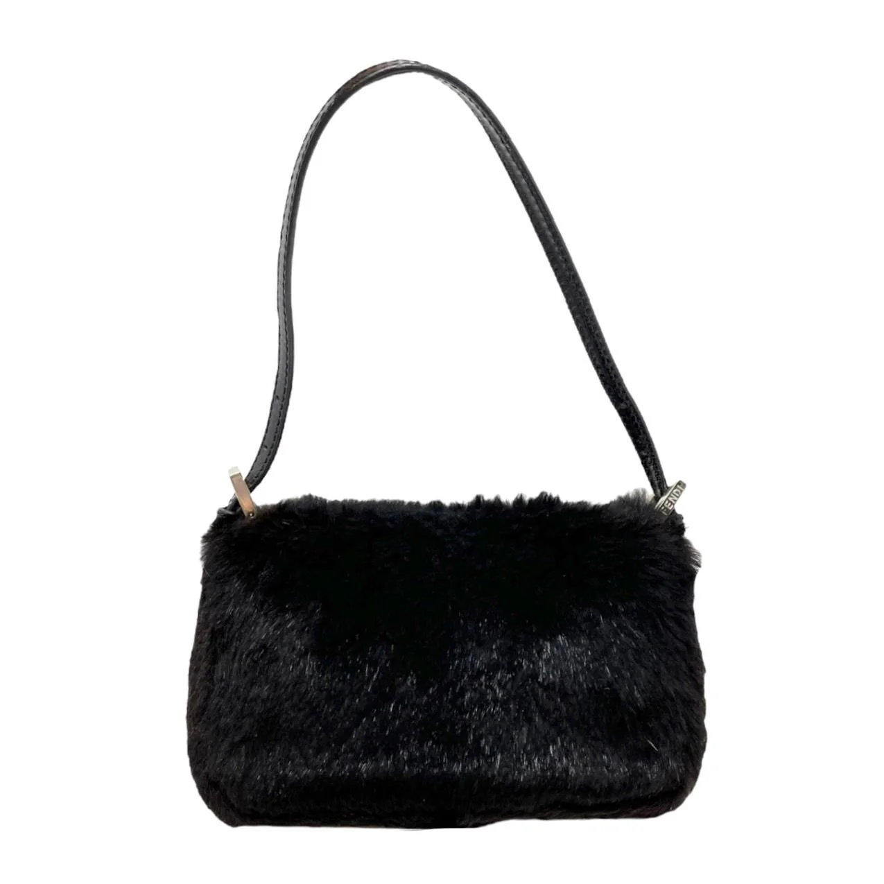 Fendi Black Fur Small Baguette Bag - Image 2