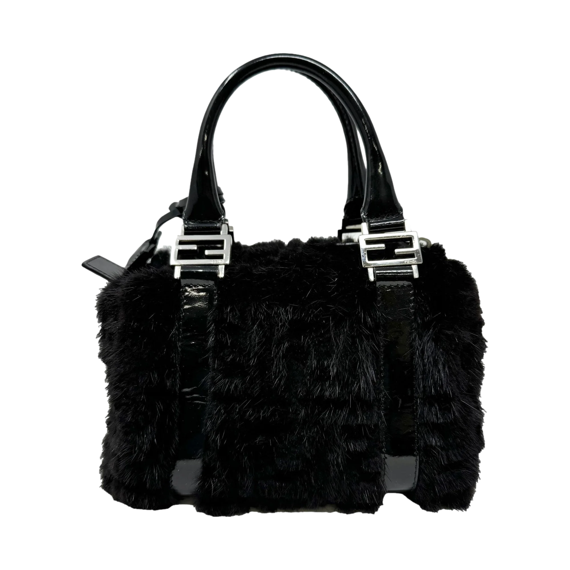 Fendi Black Logo Fur Top Handle