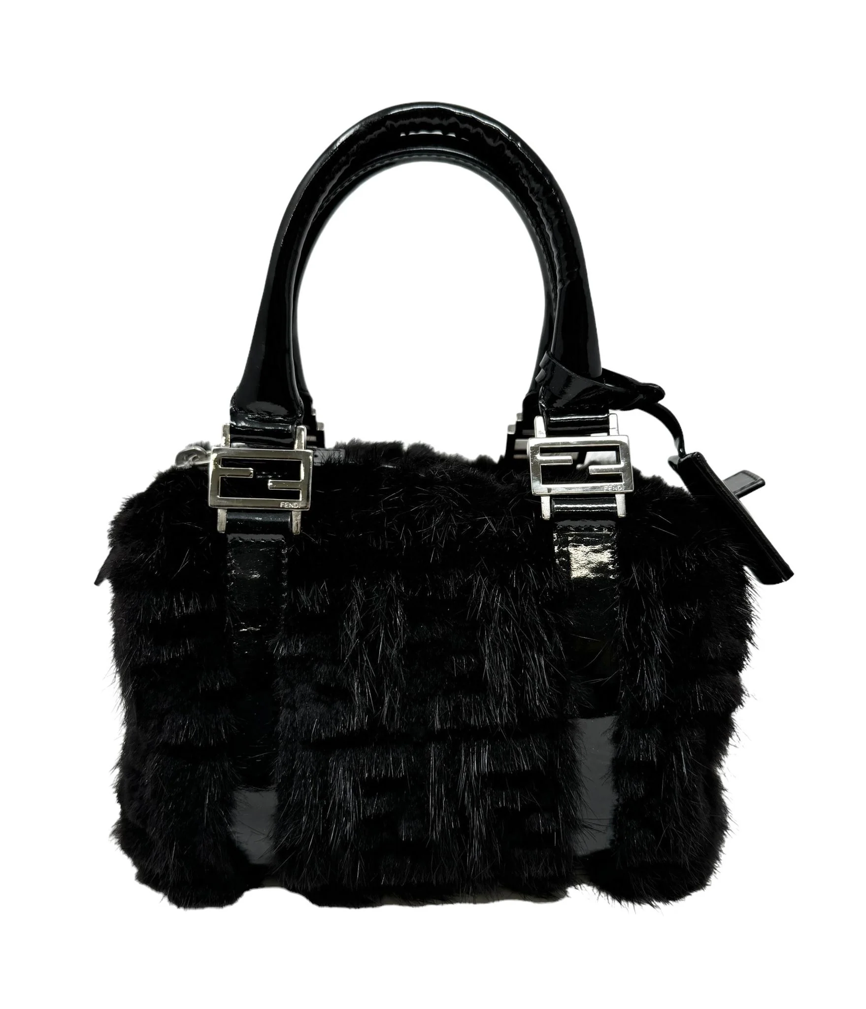 Fendi Black Logo Fur Top Handle - Image 2