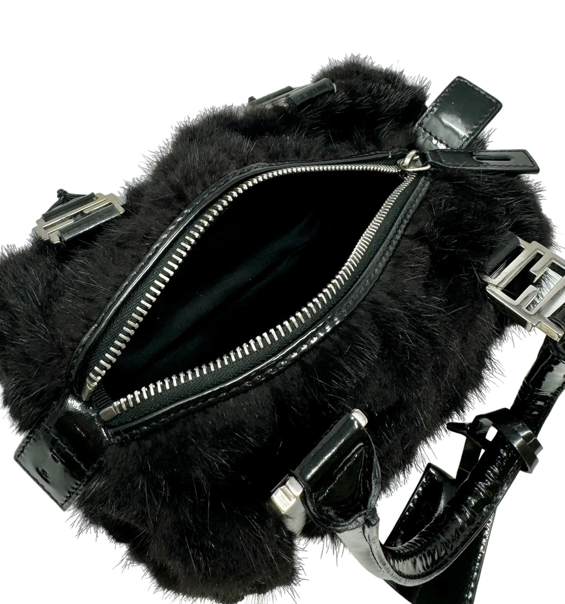 Fendi Black Logo Fur Top Handle - Image 3