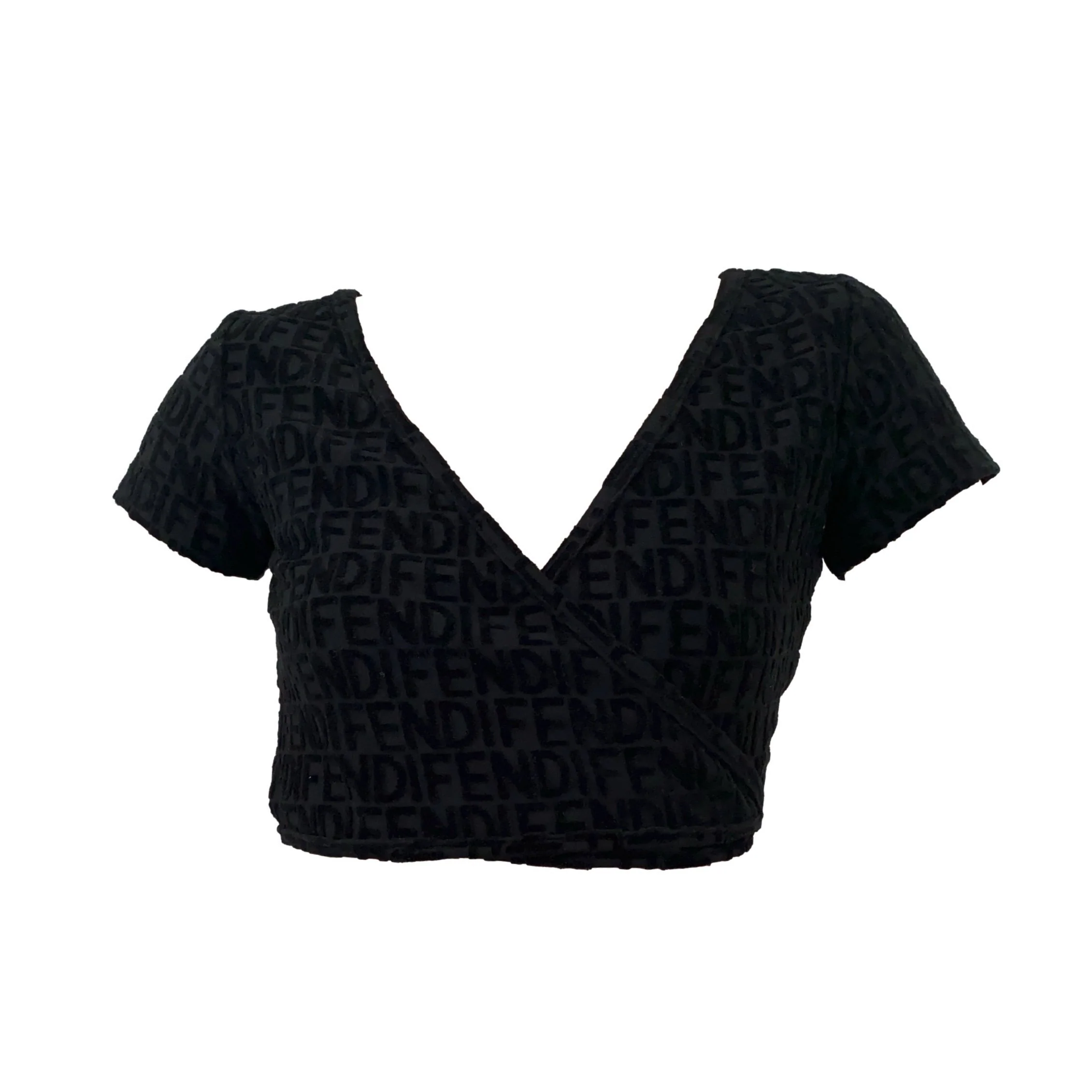 Fendi Black Monogram Crop Tie Top