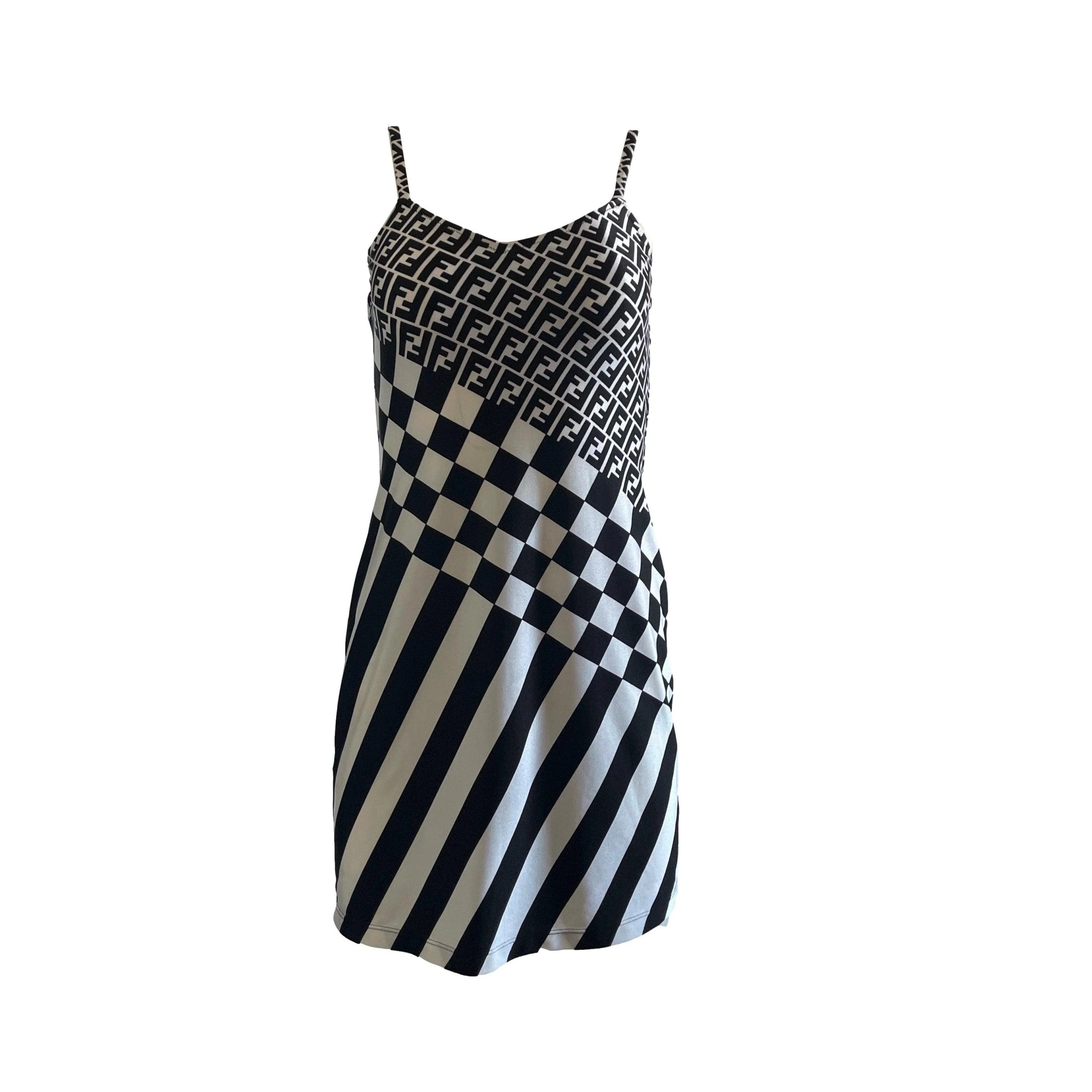 Fendi Black Monogram Pattern Stretch Dress