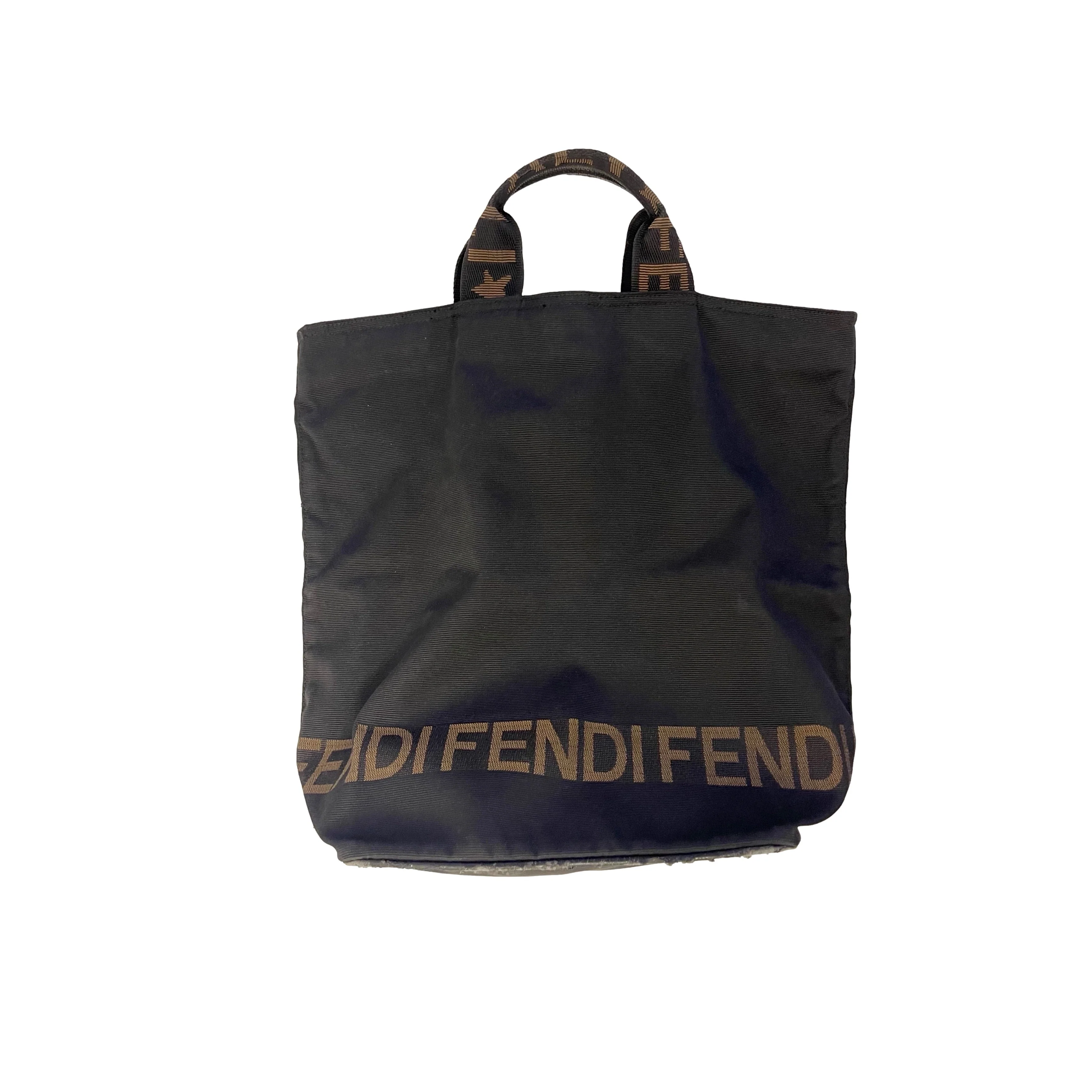 Fendi Black Nylon Top Handle Tote