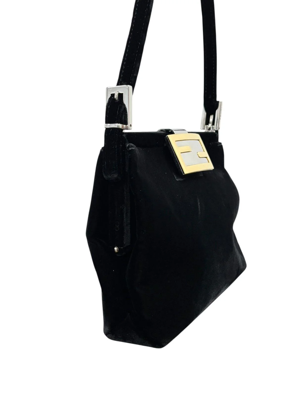 Fendi Black Velvet Clasp Shoulder Bag - Image 3