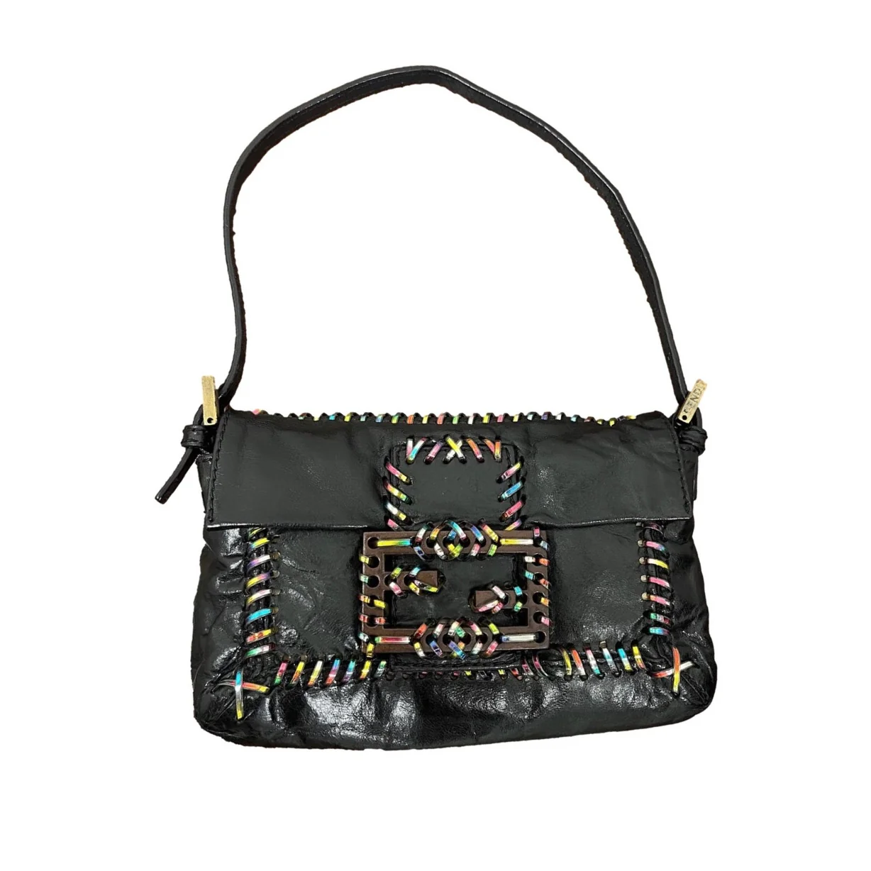 Fendi Black Whipstitch Mini Baguette