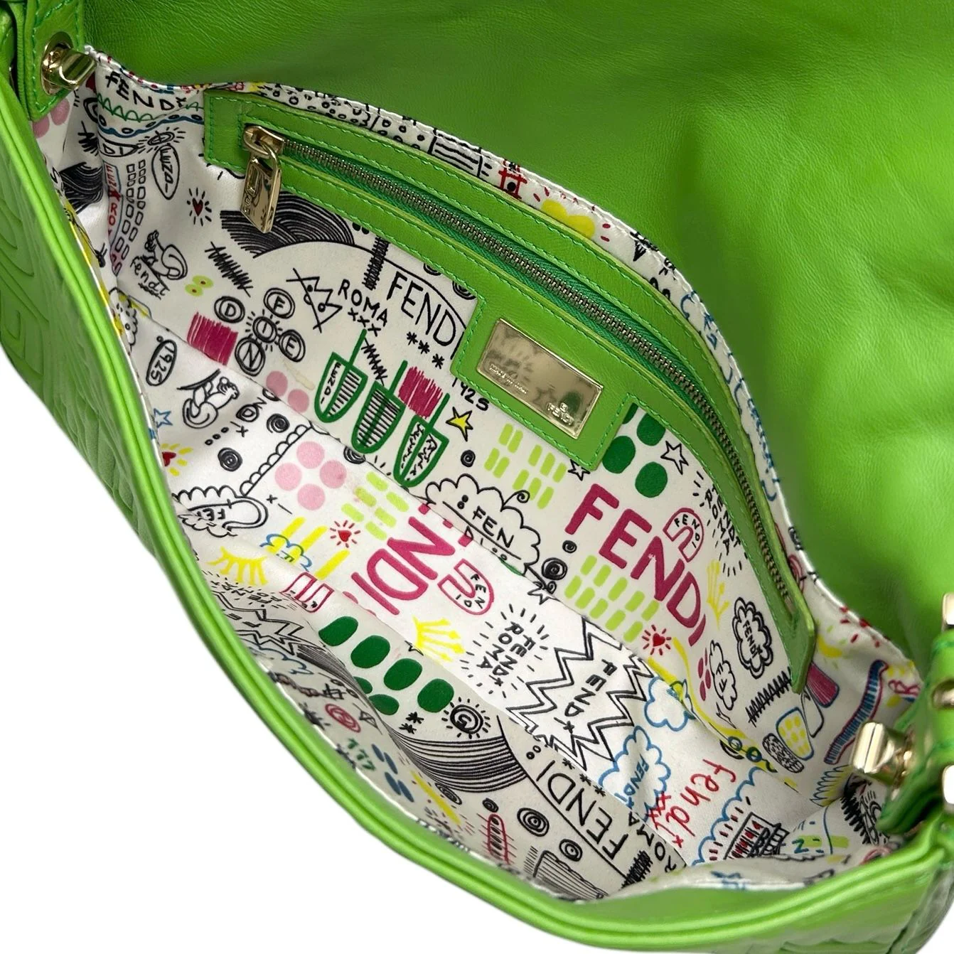 Fendi Bright Green Logo Baguette - Image 3