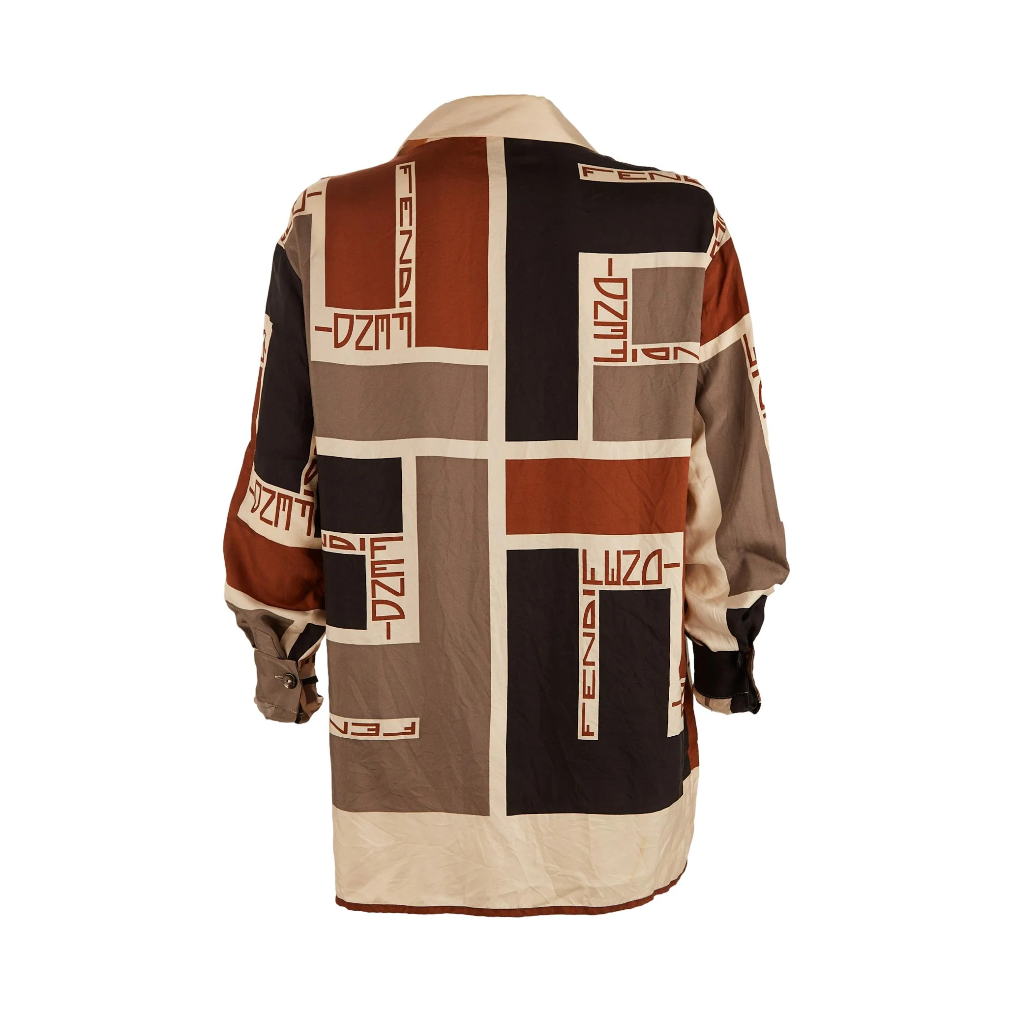 Fendi Brown Color-Blocked Logo Button Down - Image 2