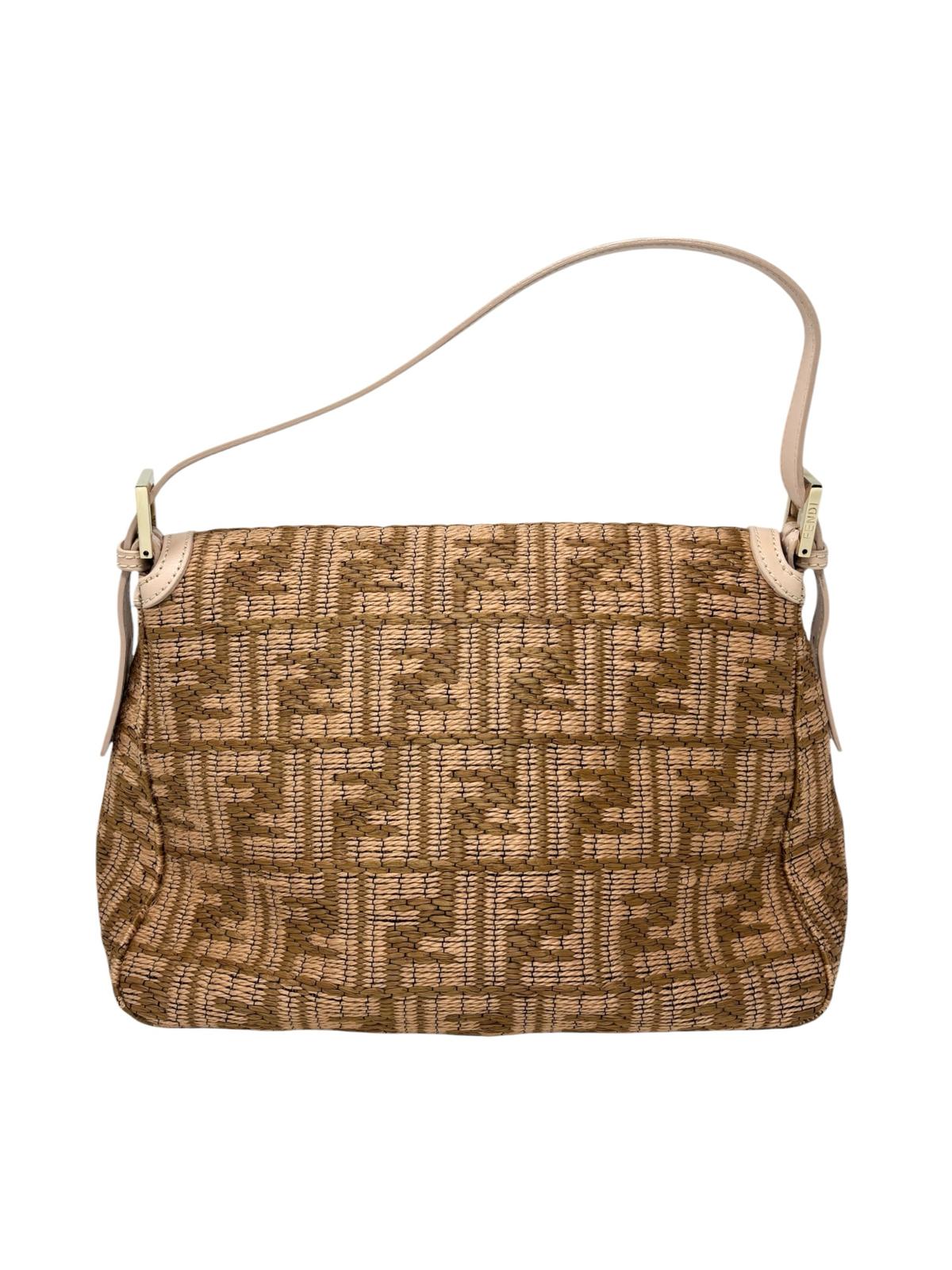 Fendi Brown Raffia Baguette Bag - Image 2