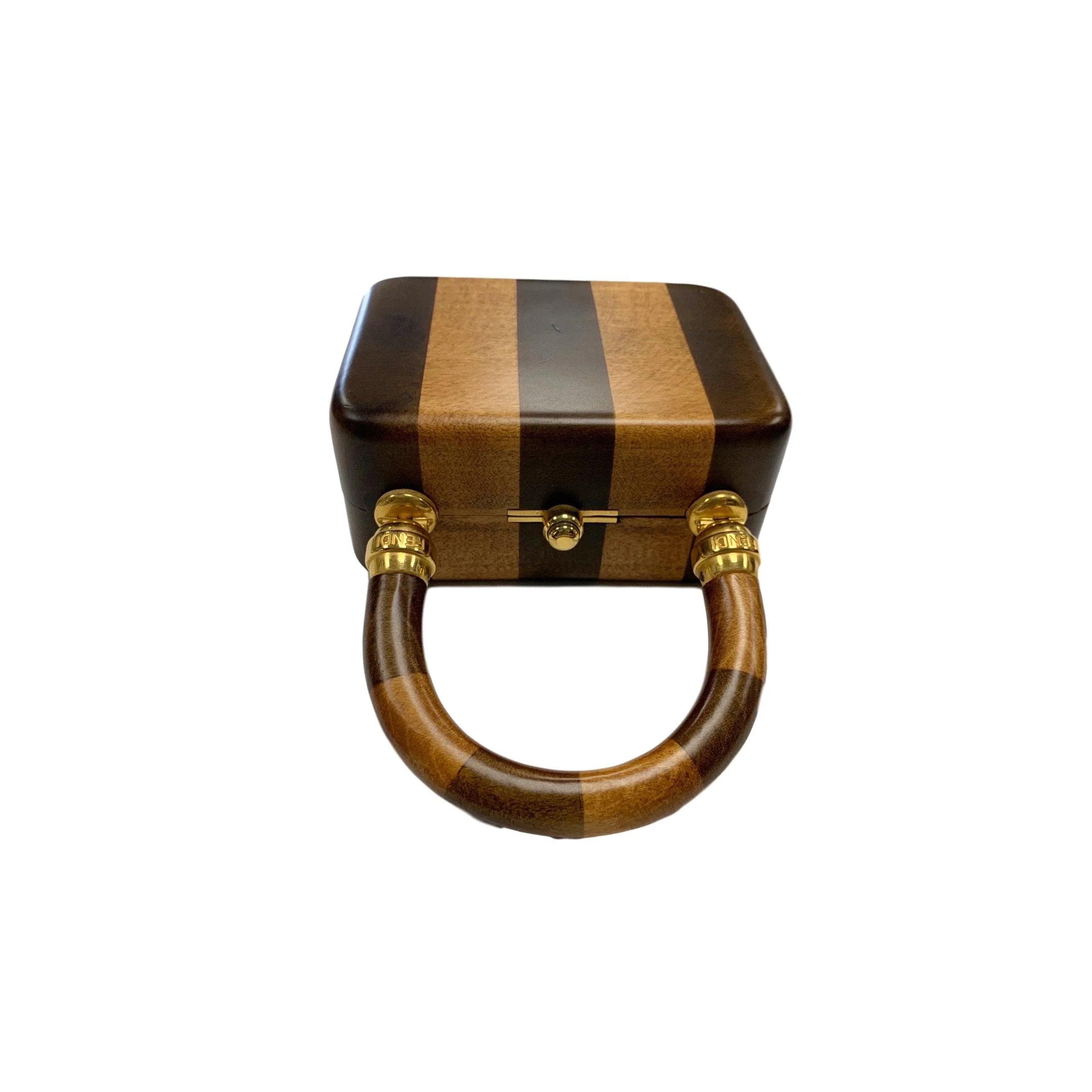 Fendi Brown Two-Tone Striped Mini Wood Top Handle - Image 2
