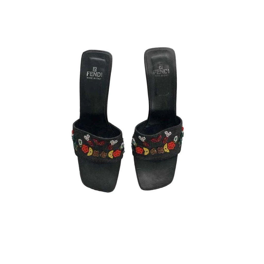 Fendi Denim Beaded Kitten Heels