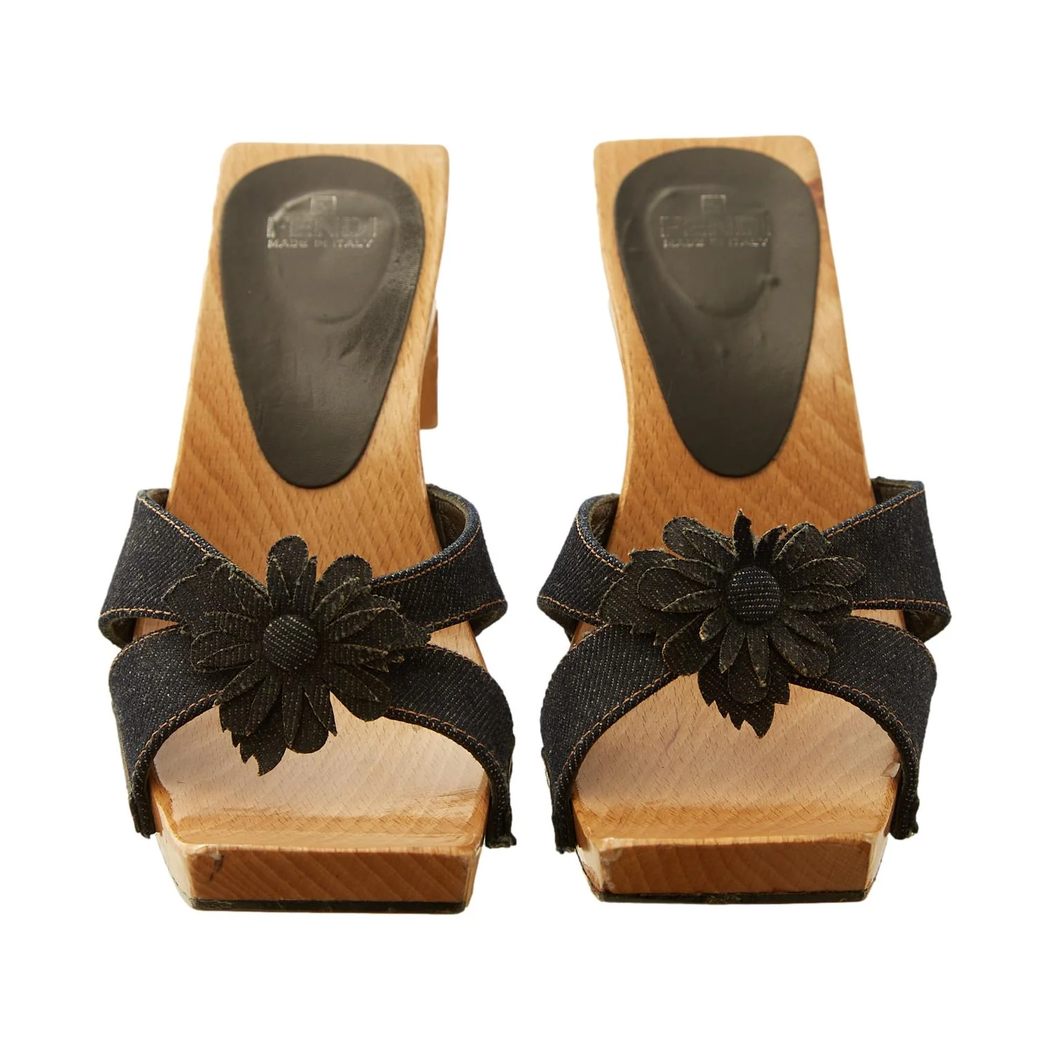 Fendi Denim Flower Block Kitten Heels