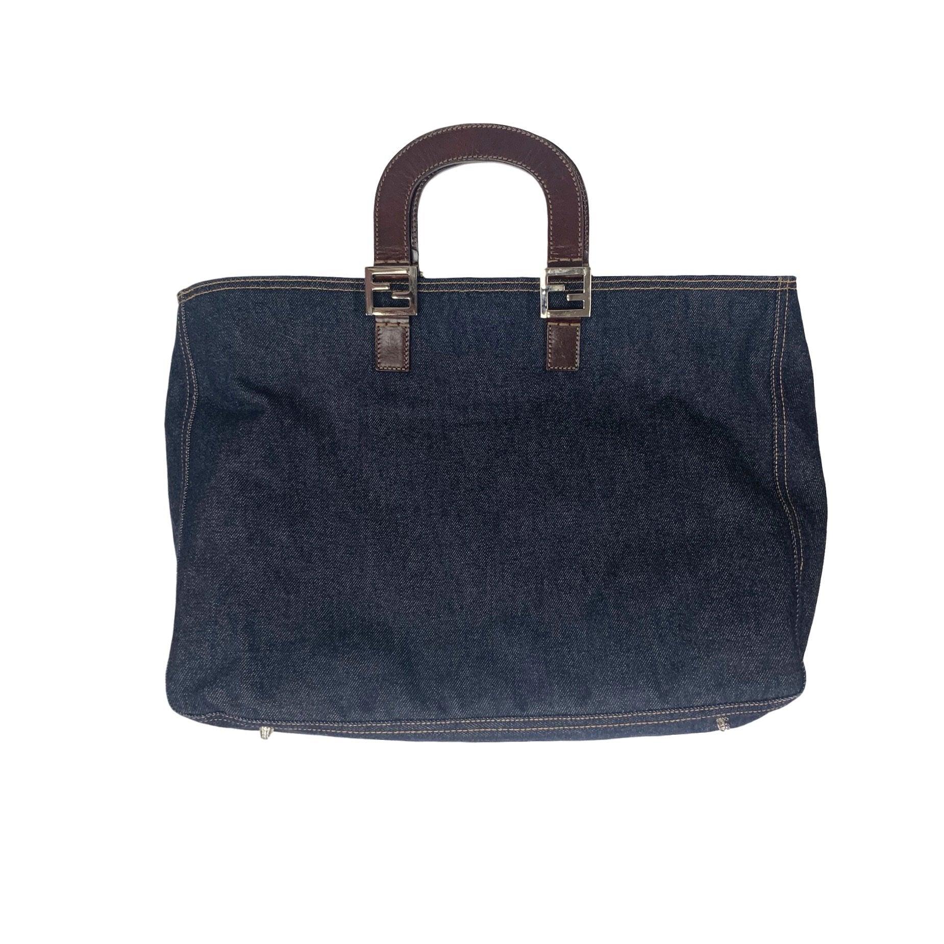 Fendi Denim Logo Large Top Handle Bag