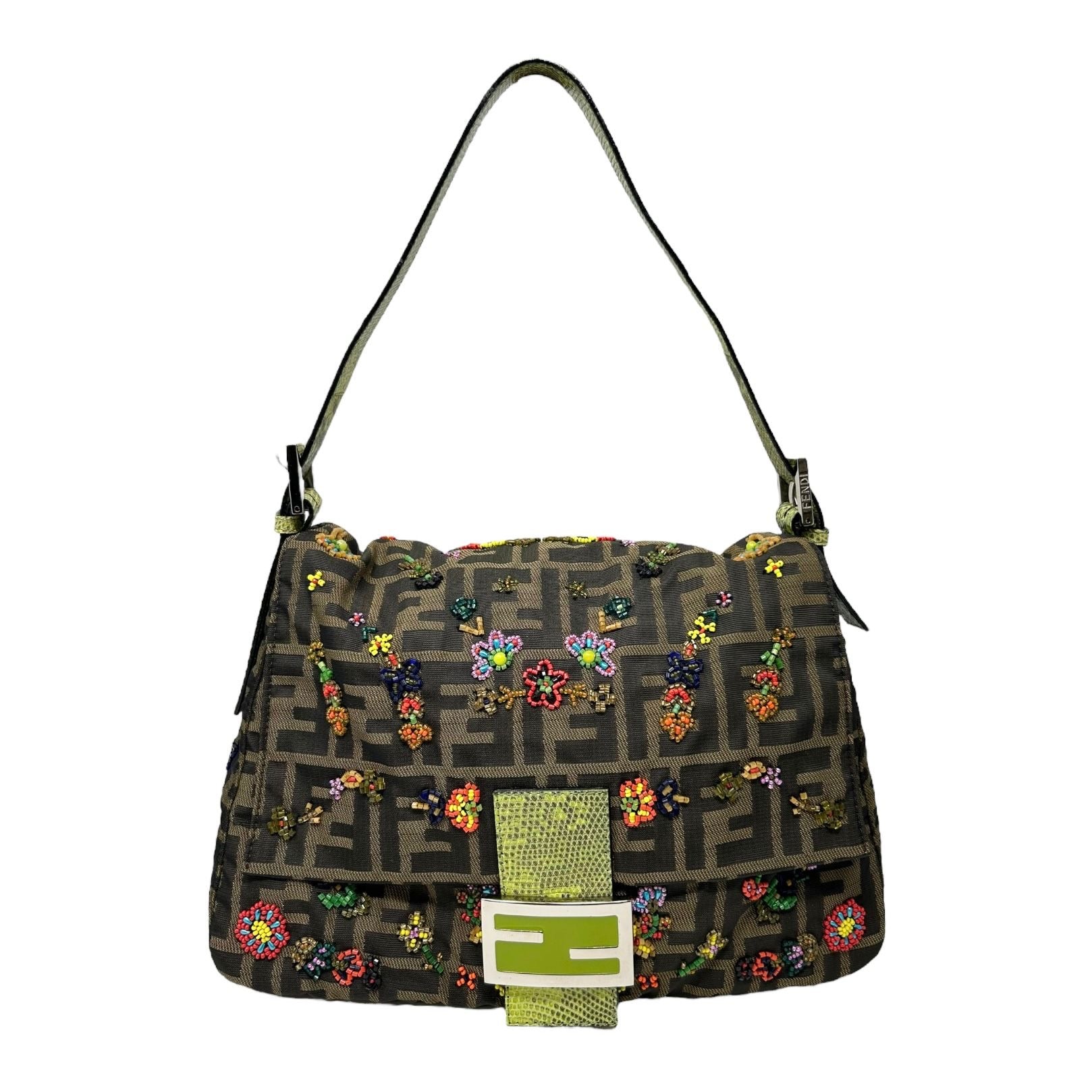 Fendi Floral Beaded Zucca Mamma Baguette Bag
